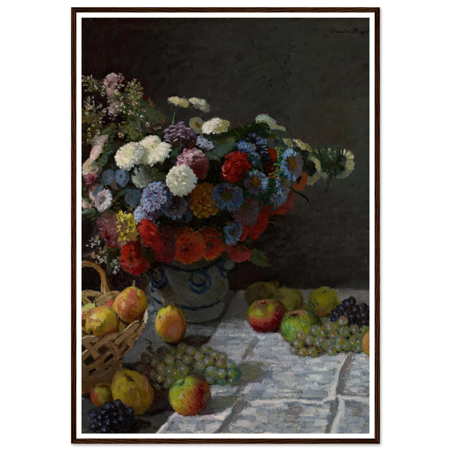 Still Life with Flowers and Fruit (1869) Art Print | Claude Monet - Framed Poster - 30x40 cm / 12x16″ - Black frame