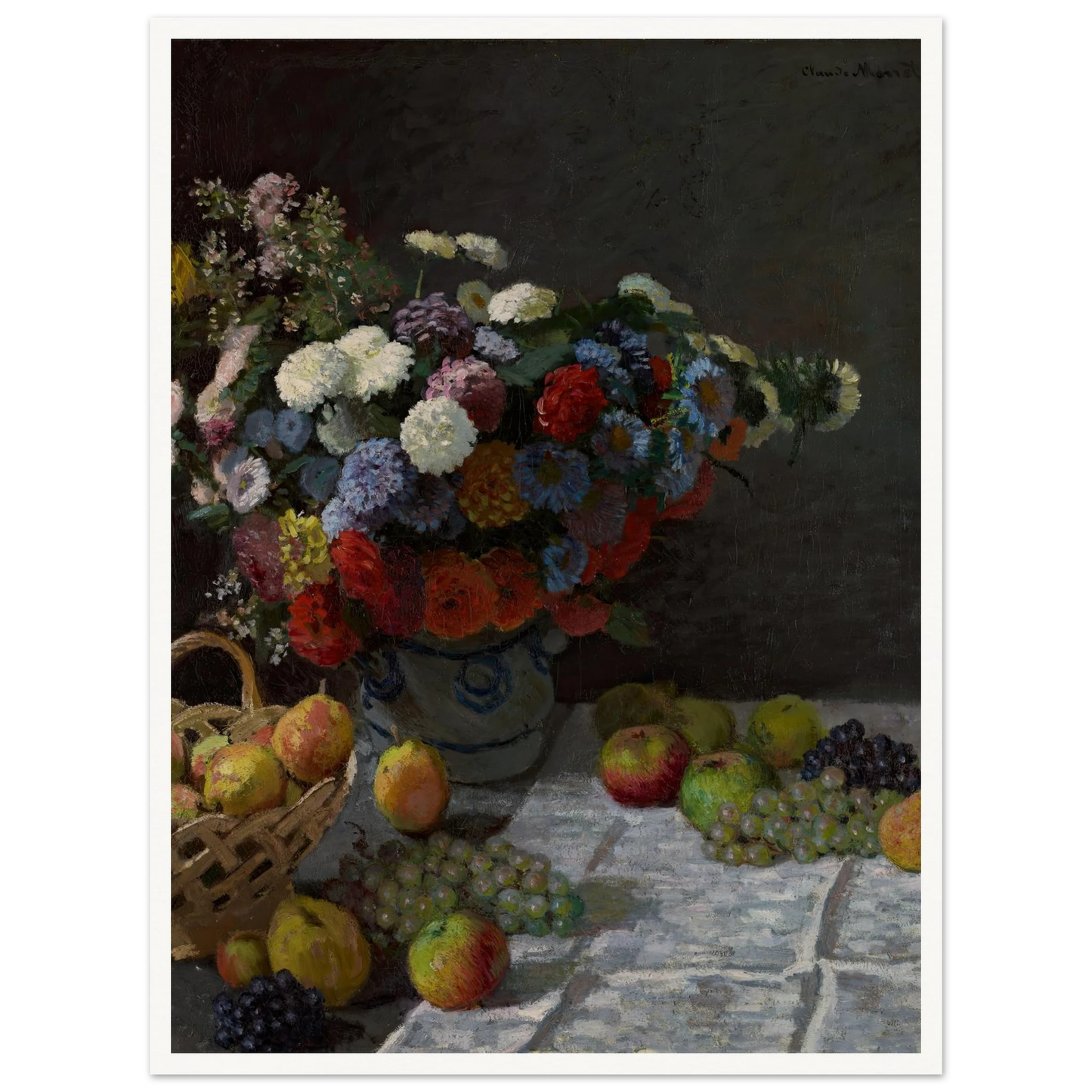 Still Life with Flowers and Fruit (1869) Art Print | Claude Monet - Framed Poster - 30x40 cm / 12x16″ - Black frame