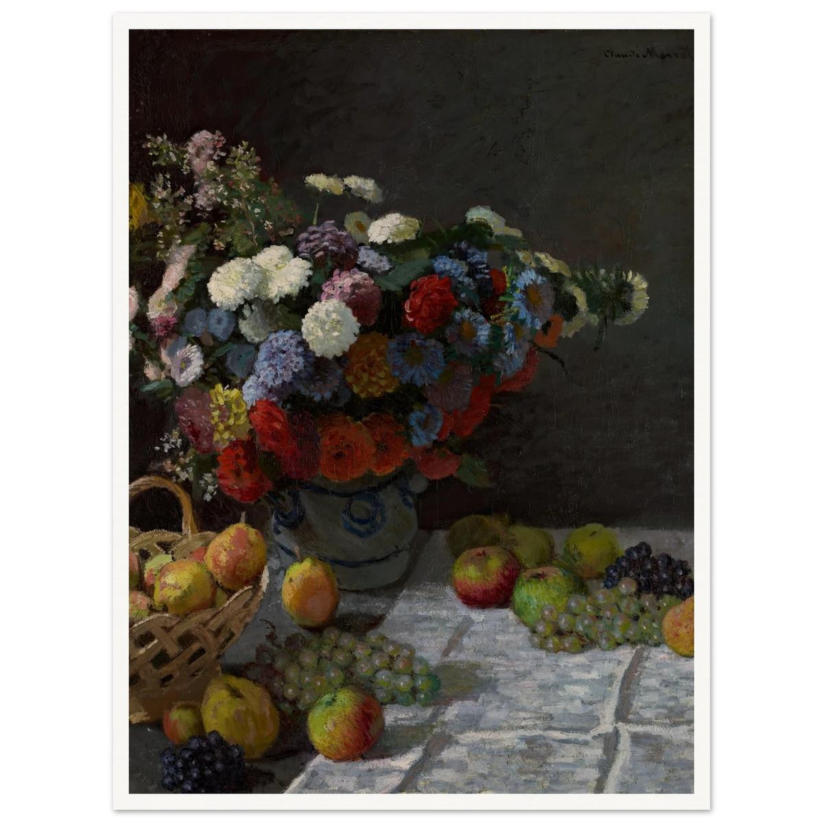 Still Life with Flowers and Fruit (1869) Art Print | Claude Monet - Framed Poster - 30x40 cm / 12x16″ - Black frame