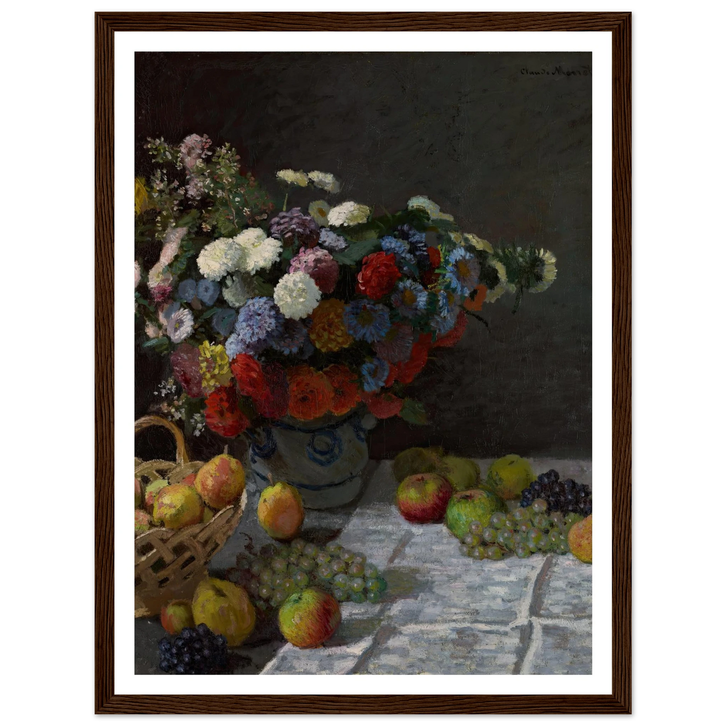 Still Life with Flowers and Fruit (1869) Art Print | Claude Monet - Framed Poster - 30x40 cm / 12x16″ - Black frame
