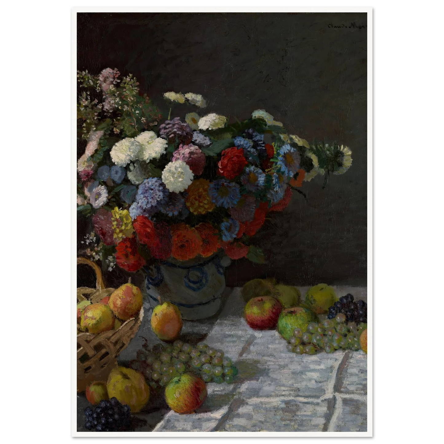 Still Life with Flowers and Fruit (1869) Art Print | Claude Monet - Framed Poster - 30x40 cm / 12x16″ - Black frame