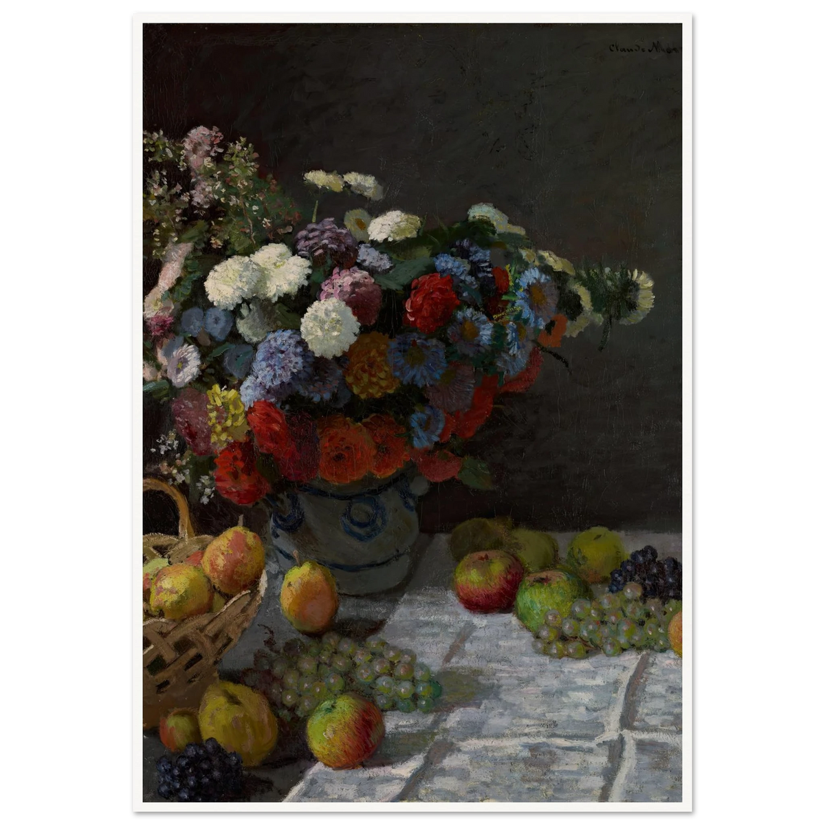 Still Life with Flowers and Fruit (1869) Art Print | Claude Monet - Framed Poster - 30x40 cm / 12x16″ - Black frame