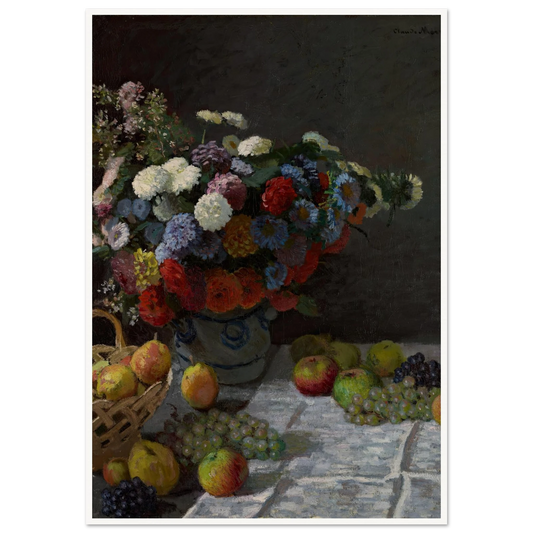 Still Life with Flowers and Fruit (1869) Art Print | Claude Monet - Framed Poster - 30x40 cm / 12x16″ - Black frame