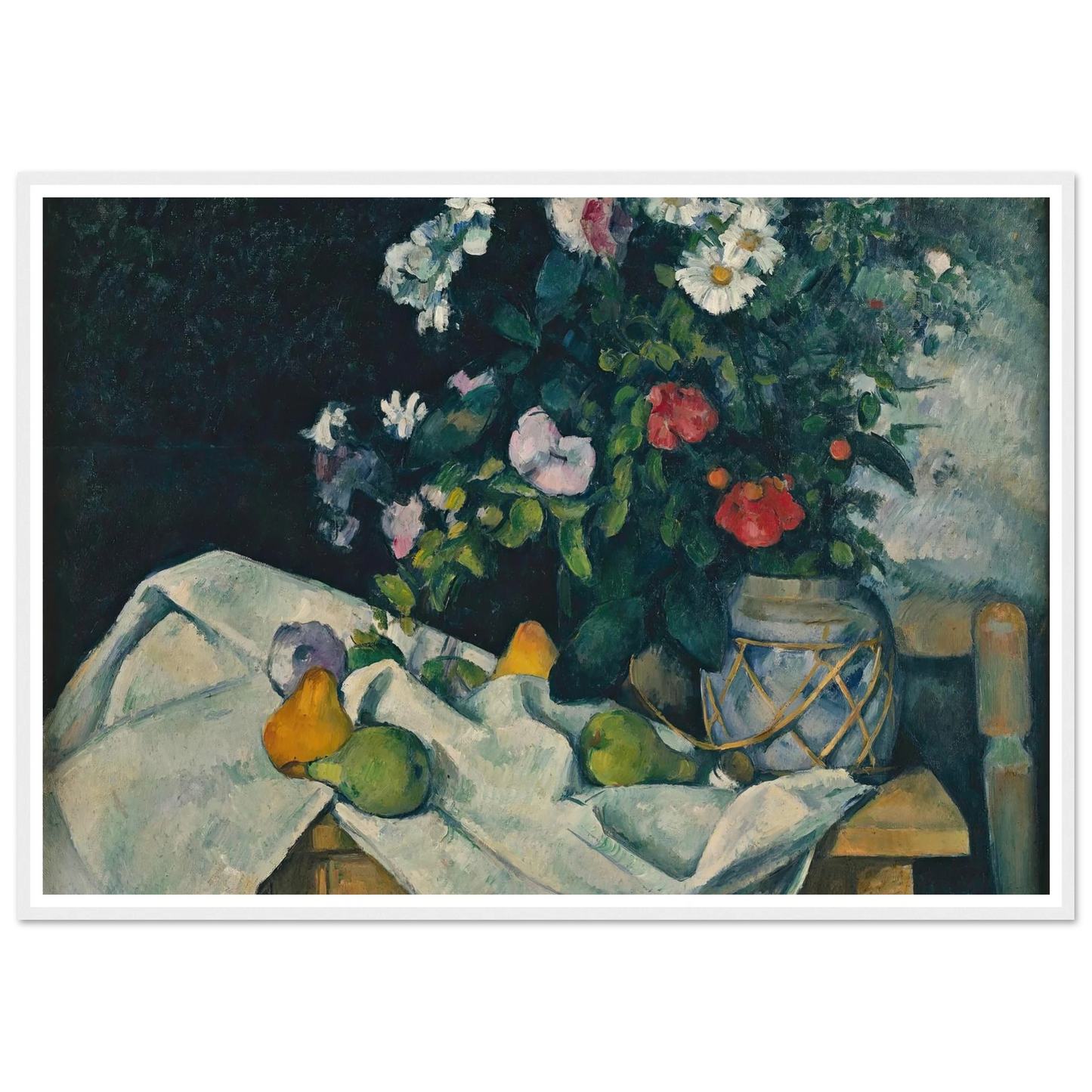 Still Life with Flowers and Fruit (between 1888 and 1890) Art Print | Paul Cezanne - Framed Poster - 30x40 cm / 12x16″ - Black frame