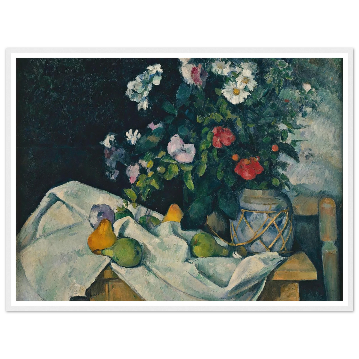 Still Life with Flowers and Fruit (between 1888 and 1890) Art Print | Paul Cezanne - Framed Poster - 30x40 cm / 12x16″ - Black frame