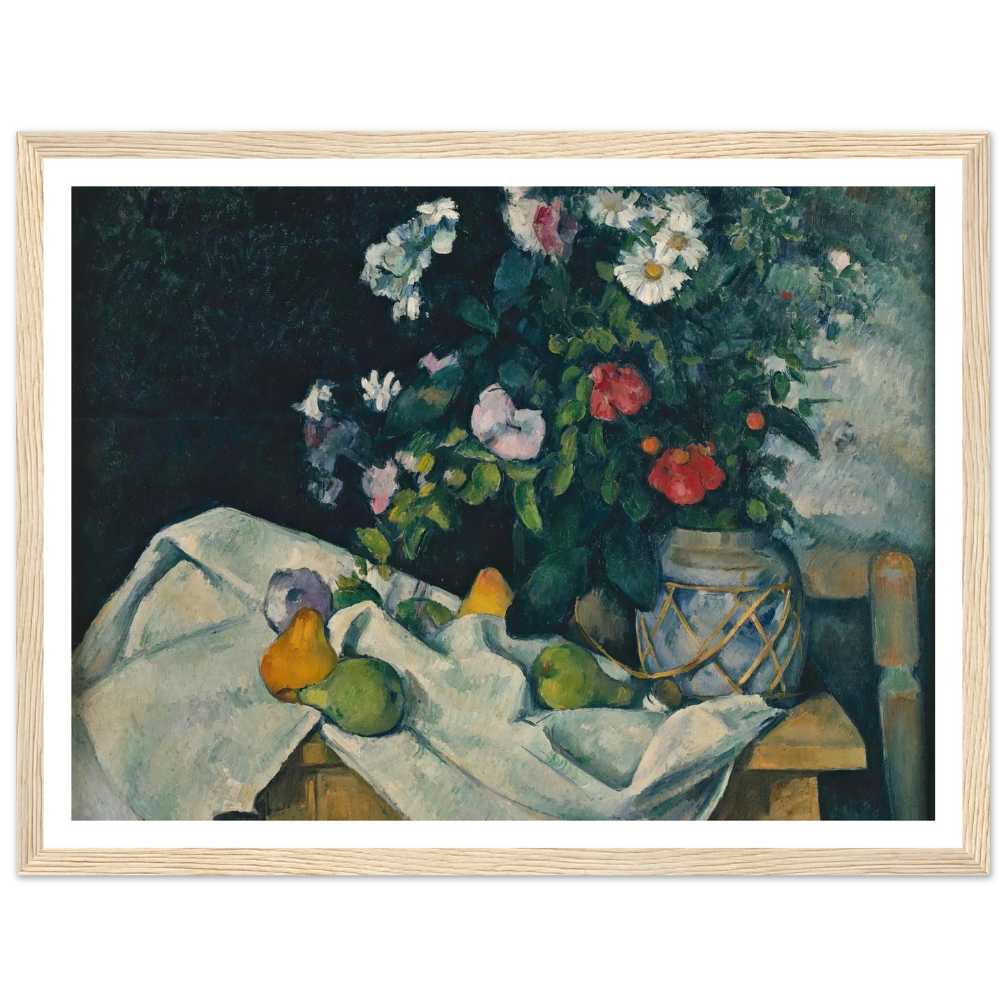 Still Life with Flowers and Fruit (between 1888 and 1890) Art Print | Paul Cezanne - Framed Poster - 30x40 cm / 12x16″ - Black frame