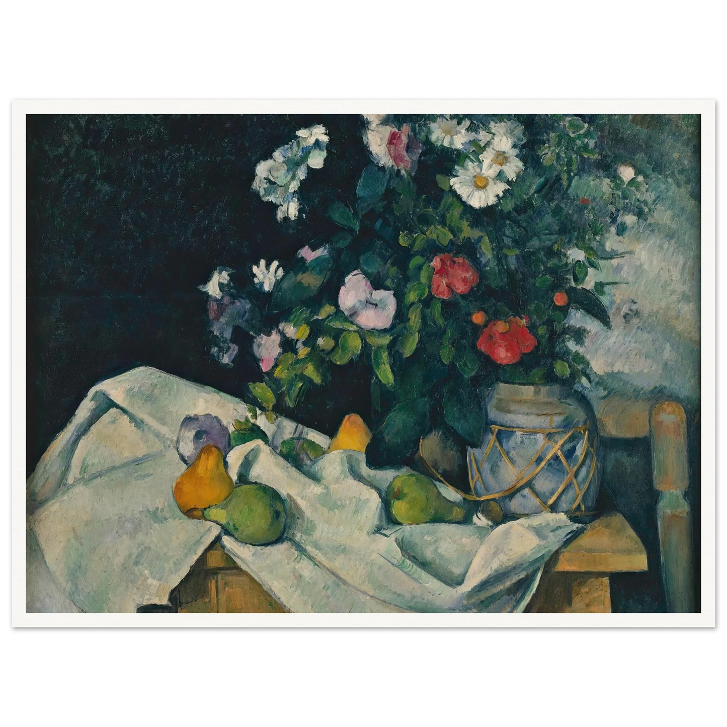 Still Life with Flowers and Fruit (between 1888 and 1890) Art Print | Paul Cezanne - Framed Poster - 30x40 cm / 12x16″ - Black frame