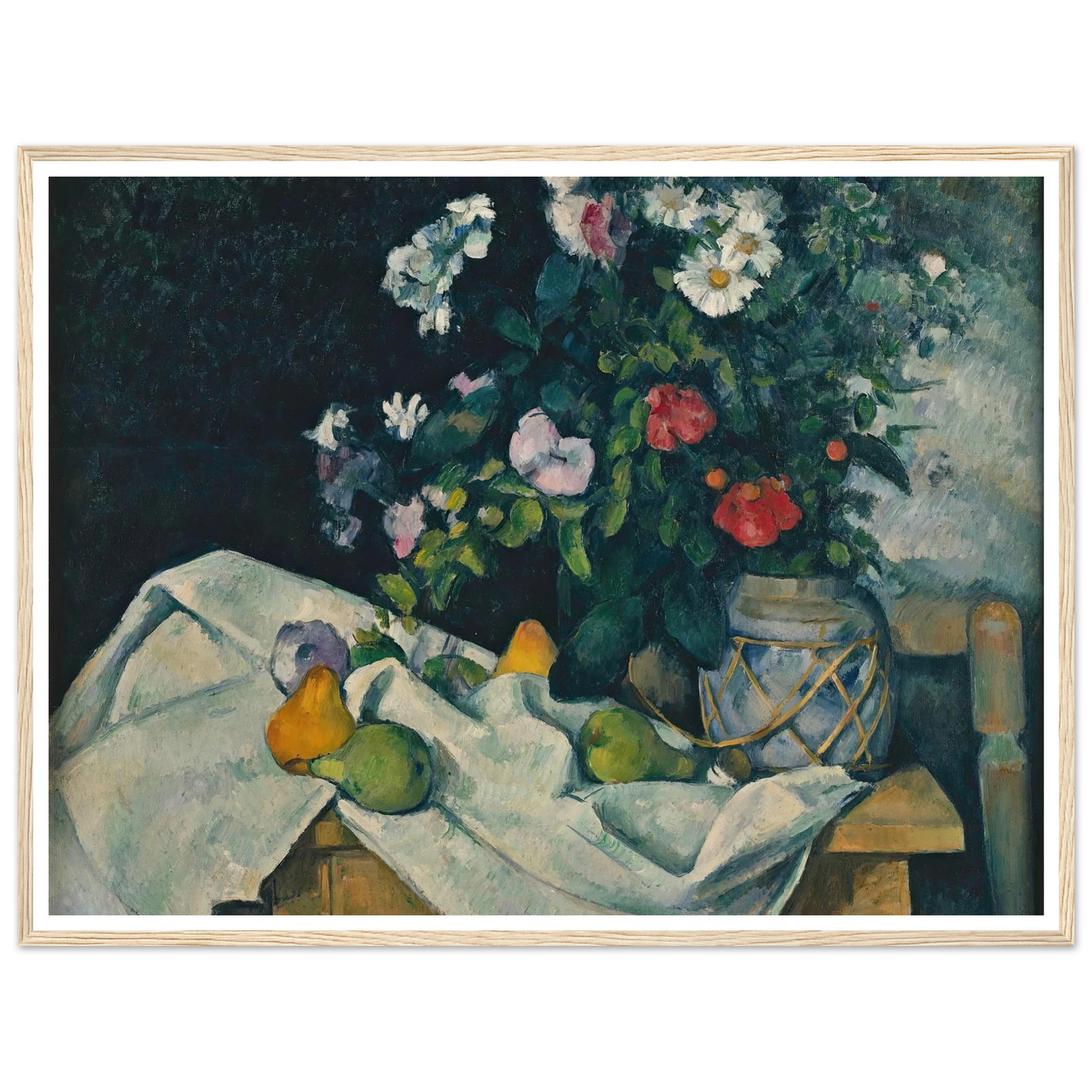 Still Life with Flowers and Fruit (between 1888 and 1890) Art Print | Paul Cezanne - Framed Poster - 30x40 cm / 12x16″ - Black frame