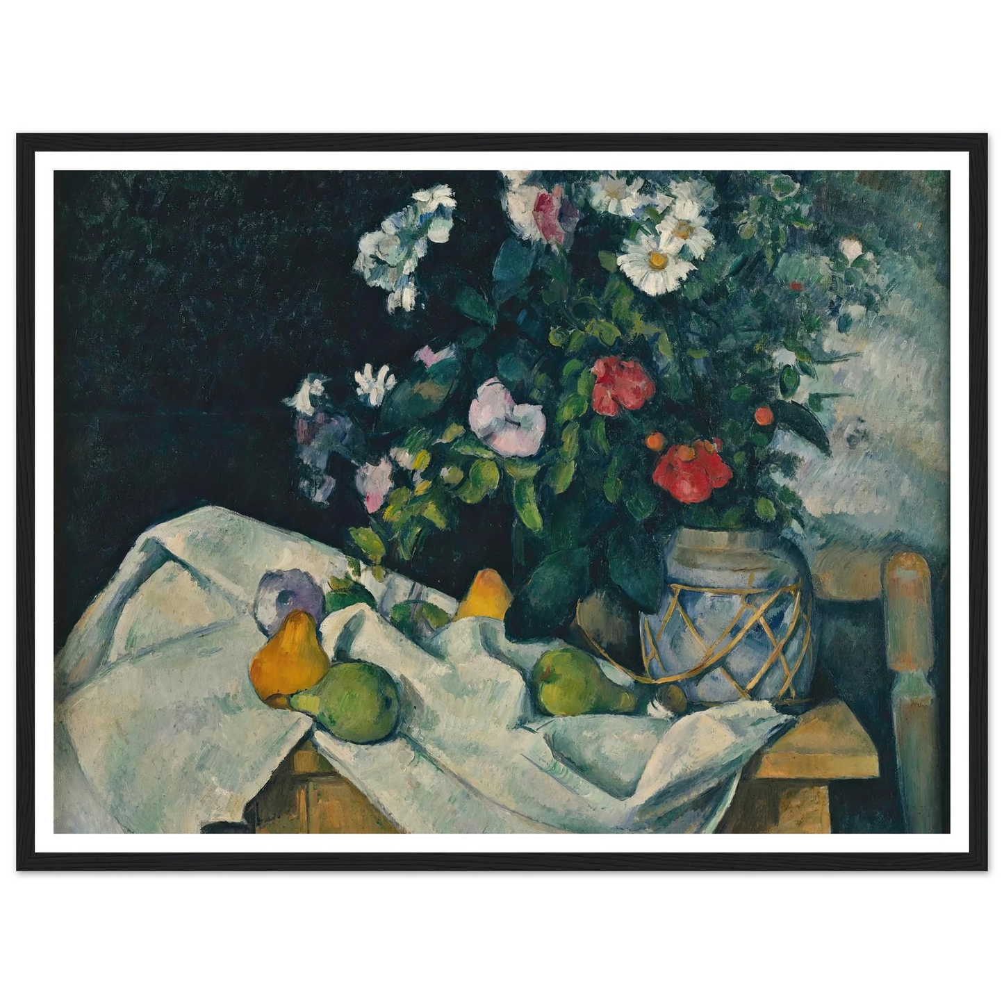 Still Life with Flowers and Fruit (between 1888 and 1890) Art Print | Paul Cezanne - Framed Poster - 30x40 cm / 12x16″ - Black frame