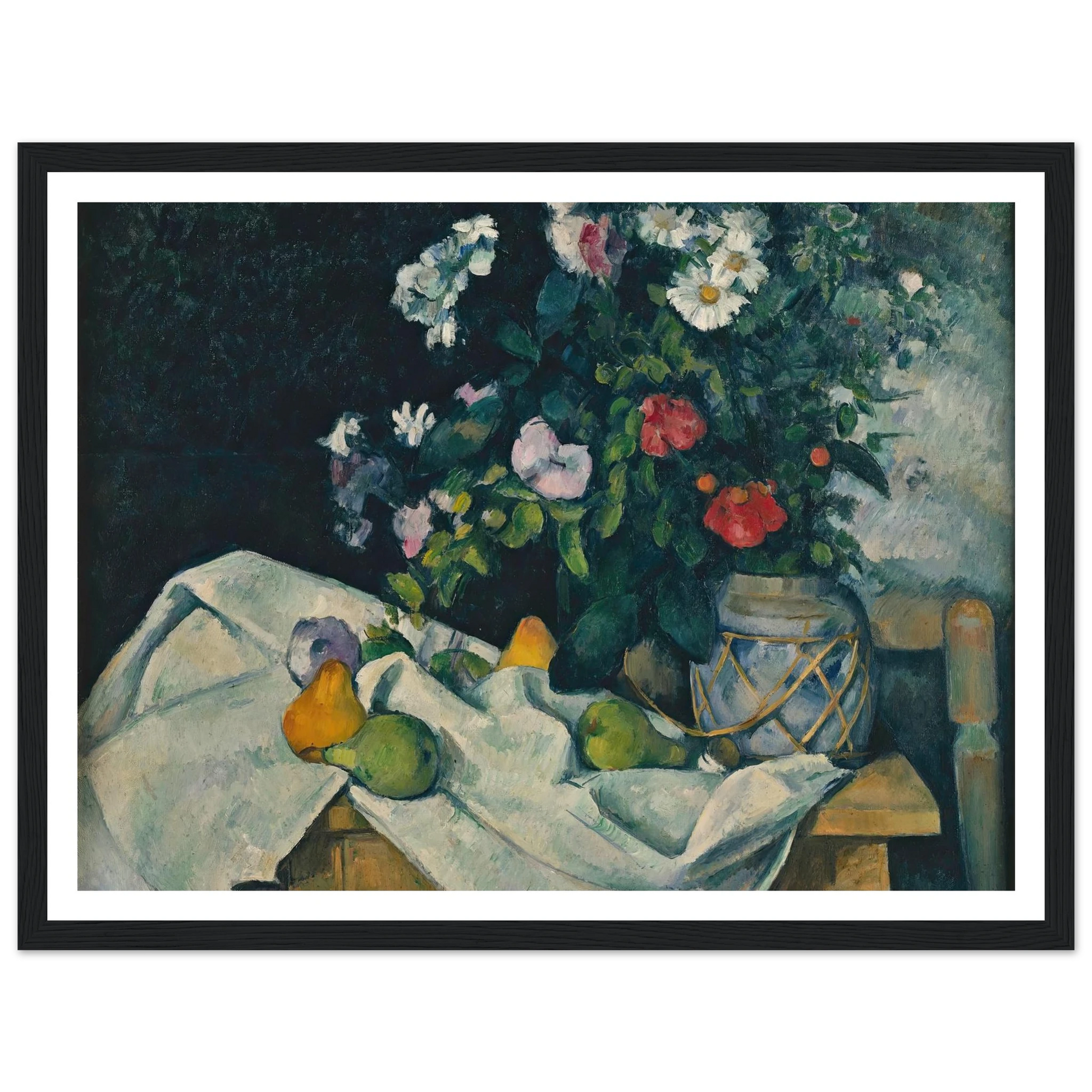 Still Life with Flowers and Fruit (between 1888 and 1890) Art Print | Paul Cezanne - Framed Poster - 30x40 cm / 12x16″ - Black frame