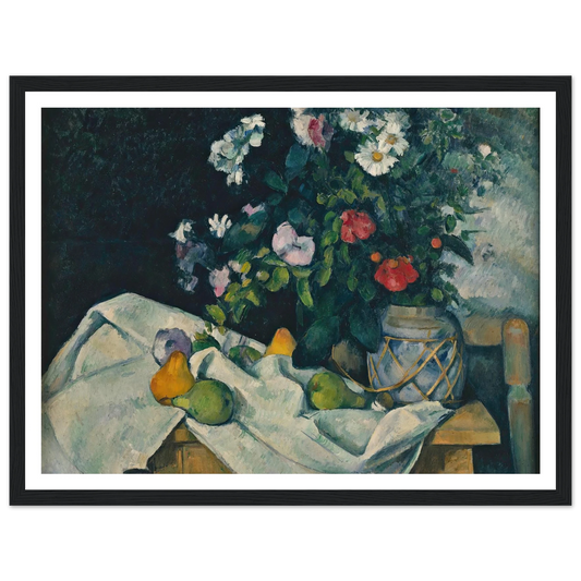 Still Life with Flowers and Fruit (between 1888 and 1890) Art Print | Paul Cezanne - Framed Poster - 30x40 cm / 12x16″ - Black frame