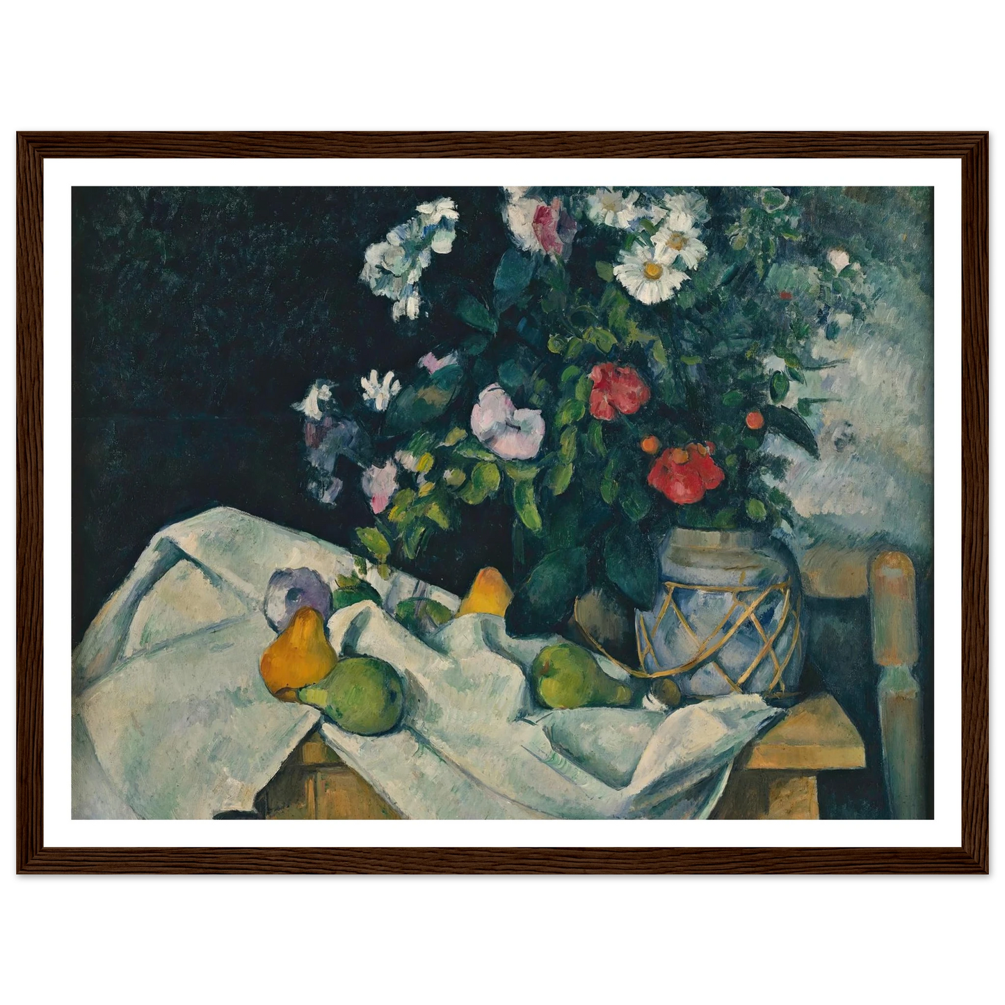 Still Life with Flowers and Fruit (between 1888 and 1890) Art Print | Paul Cezanne - Framed Poster - 30x40 cm / 12x16″ - Black frame