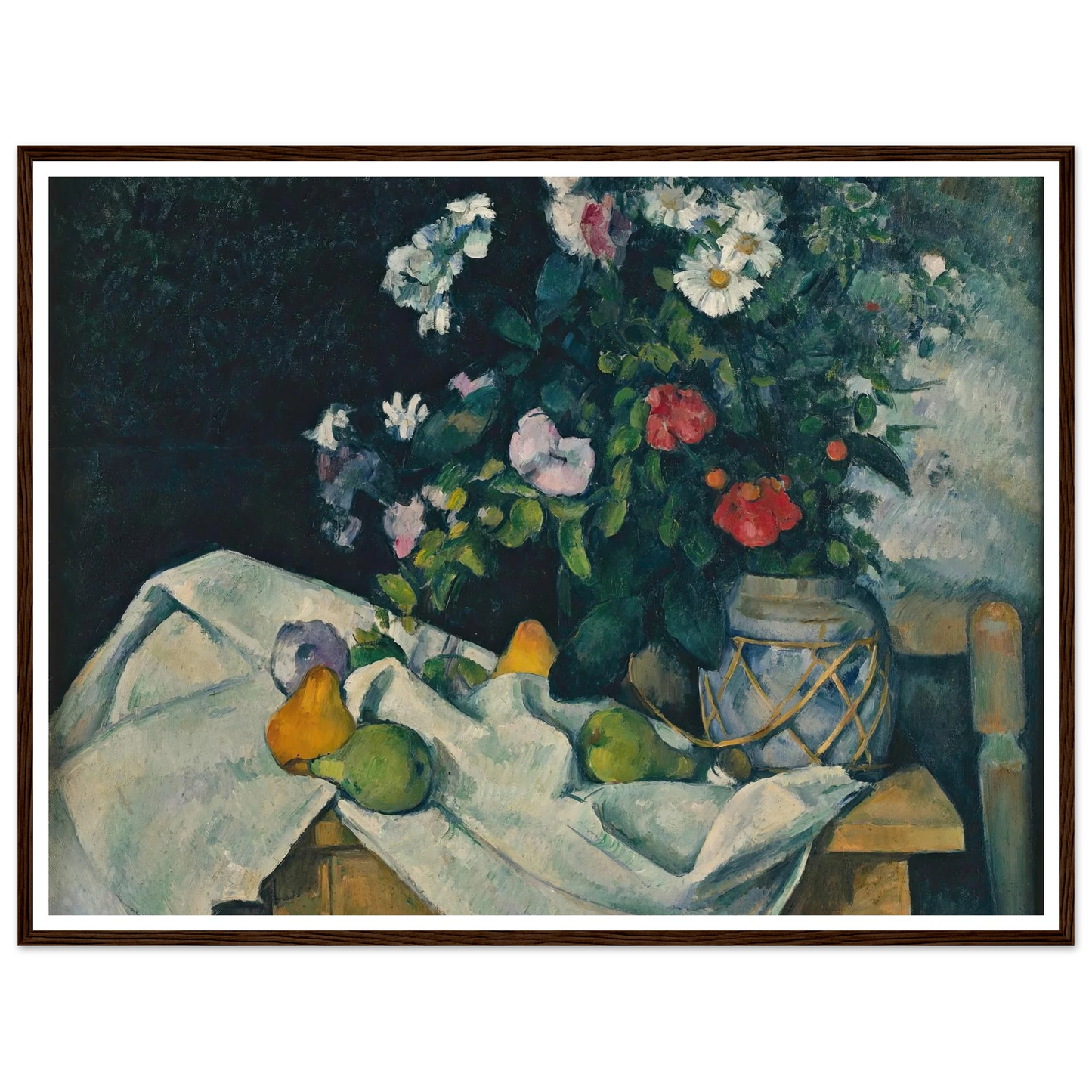 Still Life with Flowers and Fruit (between 1888 and 1890) Art Print | Paul Cezanne - Framed Poster - 30x40 cm / 12x16″ - Black frame
