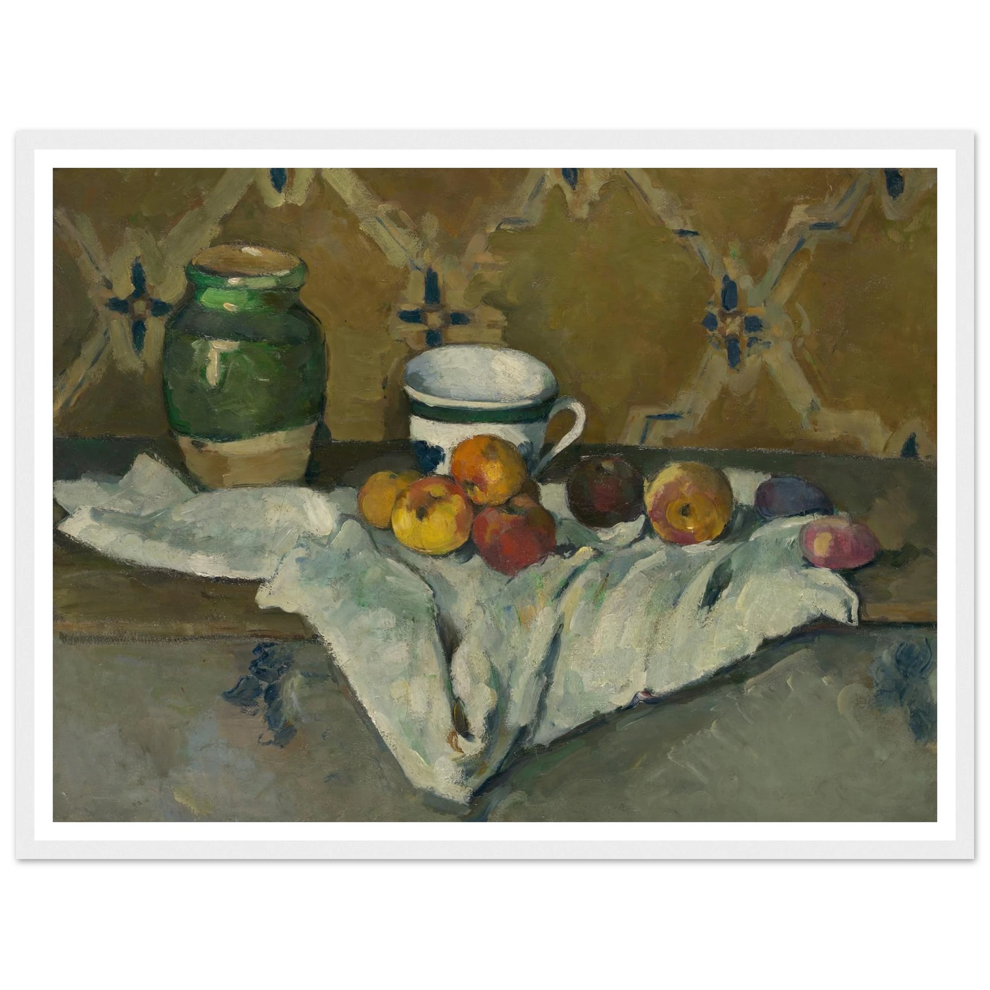Still Life with Jar, Cup, and Apples (ca. 1877) Art Print | Paul Cezanne - Framed Poster - 30x40 cm / 12x16″ - Black frame