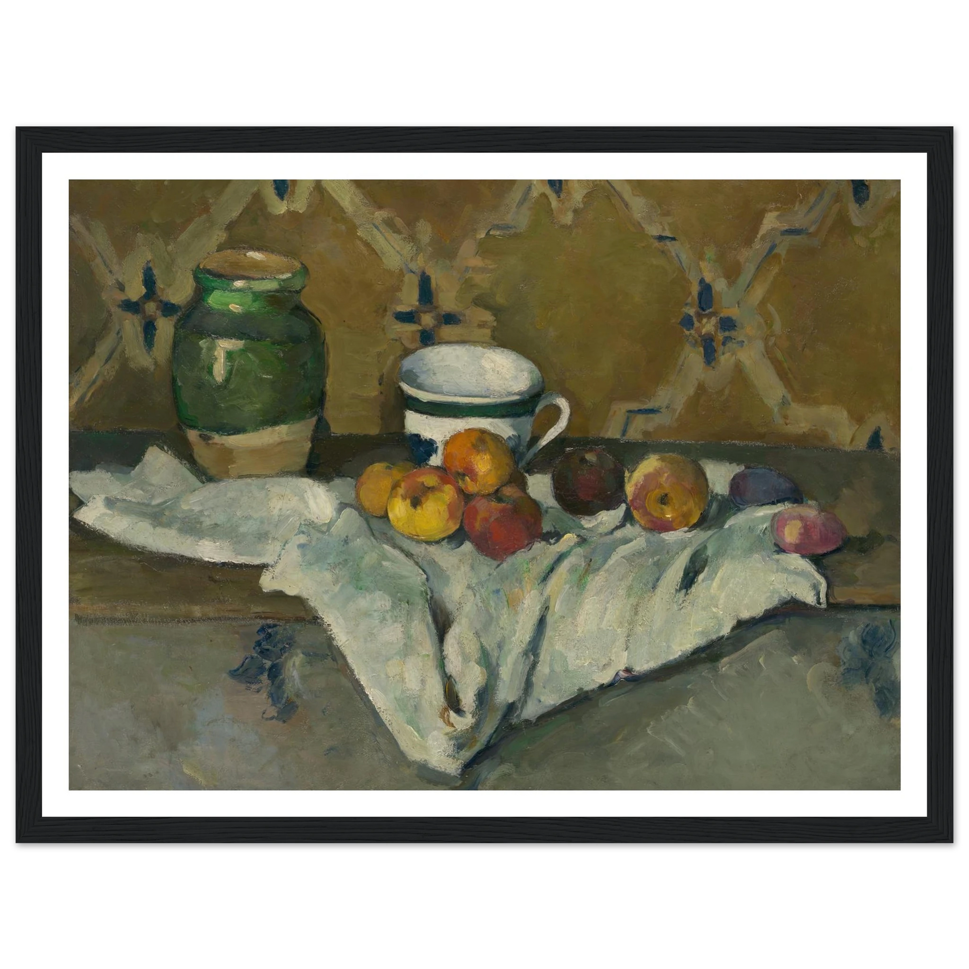 Still Life with Jar, Cup, and Apples (ca. 1877) Art Print | Paul Cezanne - Framed Poster - 30x40 cm / 12x16″ - Black frame