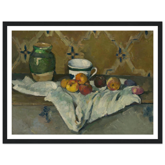 Still Life with Jar, Cup, and Apples (ca. 1877) Art Print | Paul Cezanne - Framed Poster - 30x40 cm / 12x16″ - Black frame