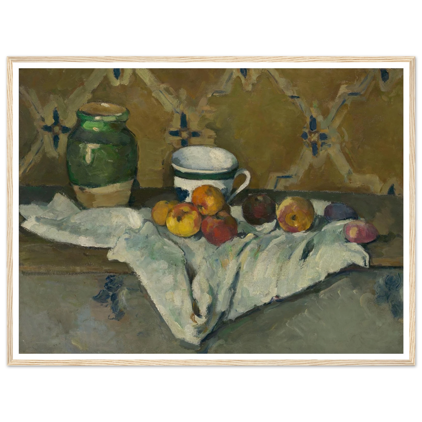 Still Life with Jar, Cup, and Apples (ca. 1877) Art Print | Paul Cezanne - Framed Poster - 30x40 cm / 12x16″ - Black frame