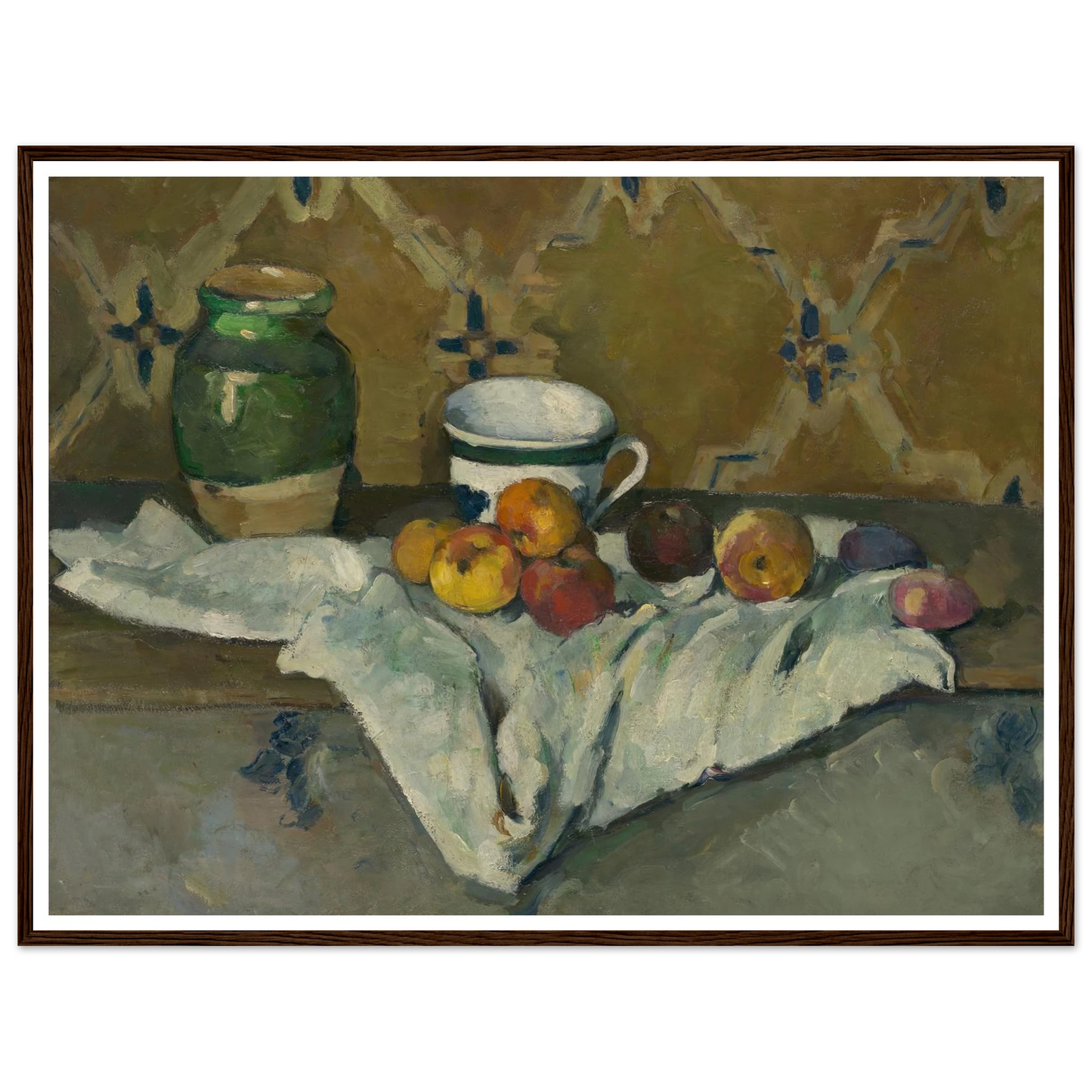 Still Life with Jar, Cup, and Apples (ca. 1877) Art Print | Paul Cezanne - Framed Poster - 30x40 cm / 12x16″ - Black frame