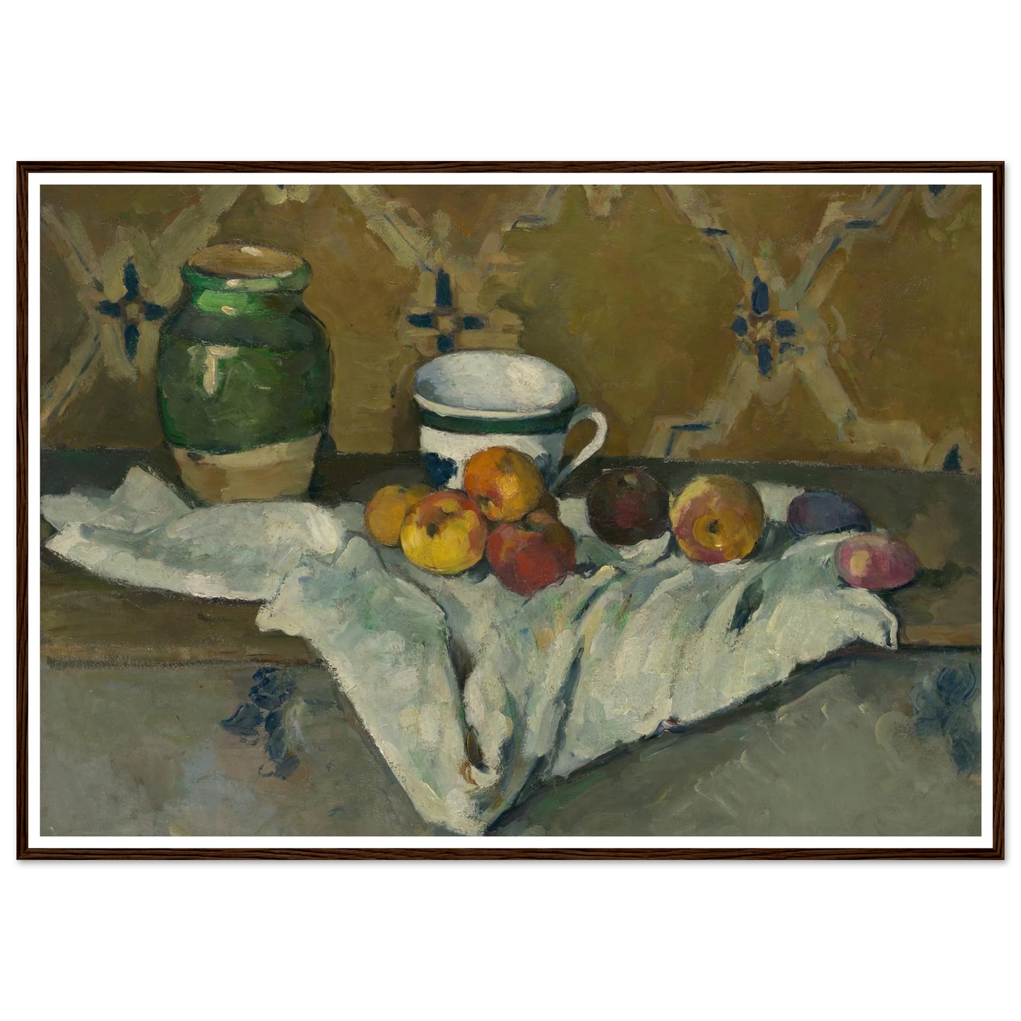 Still Life with Jar, Cup, and Apples (ca. 1877) Art Print | Paul Cezanne - Framed Poster - 30x40 cm / 12x16″ - Black frame