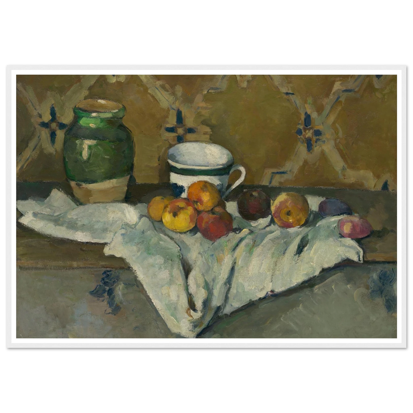 Still Life with Jar, Cup, and Apples (ca. 1877) Art Print | Paul Cezanne - Framed Poster - 30x40 cm / 12x16″ - Black frame