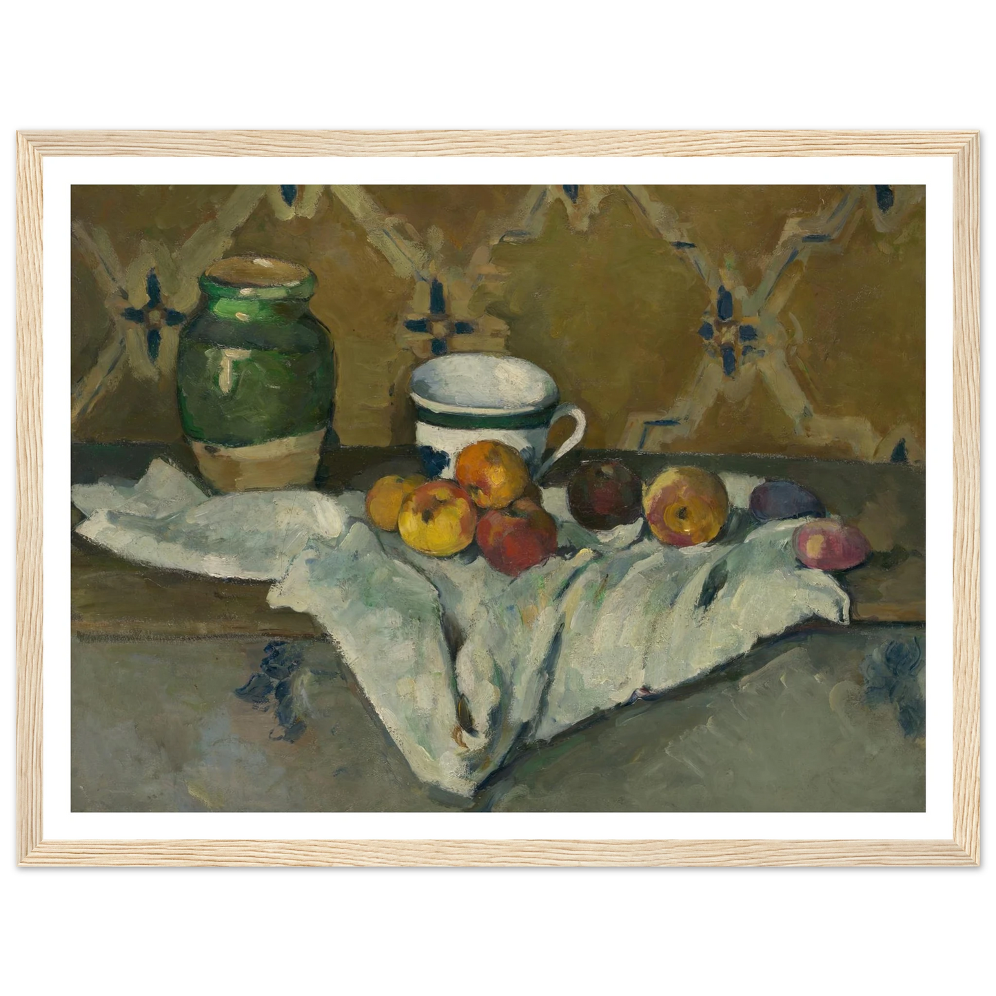 Still Life with Jar, Cup, and Apples (ca. 1877) Art Print | Paul Cezanne - Framed Poster - 30x40 cm / 12x16″ - Black frame