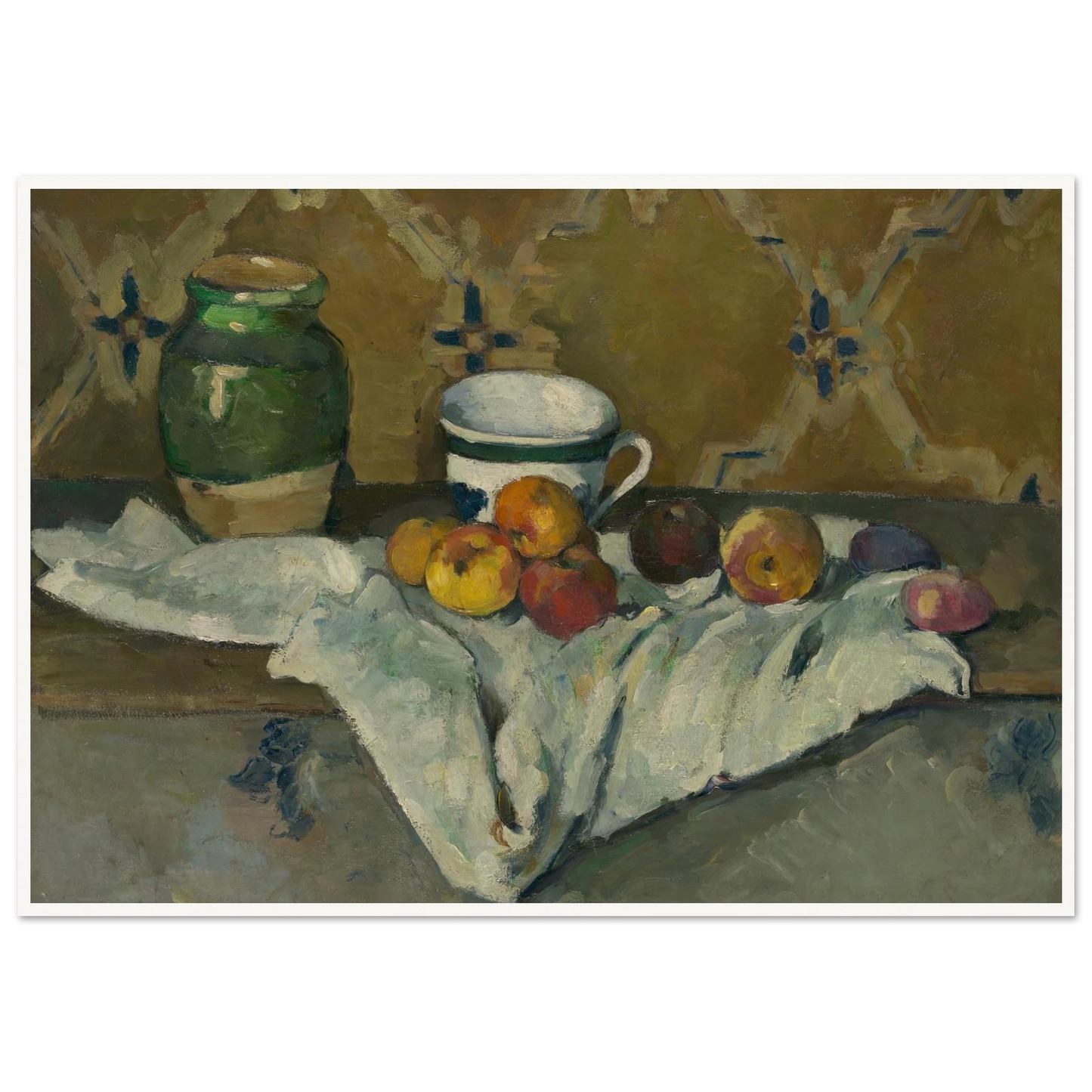 Still Life with Jar, Cup, and Apples (ca. 1877) Art Print | Paul Cezanne - Framed Poster - 30x40 cm / 12x16″ - Black frame