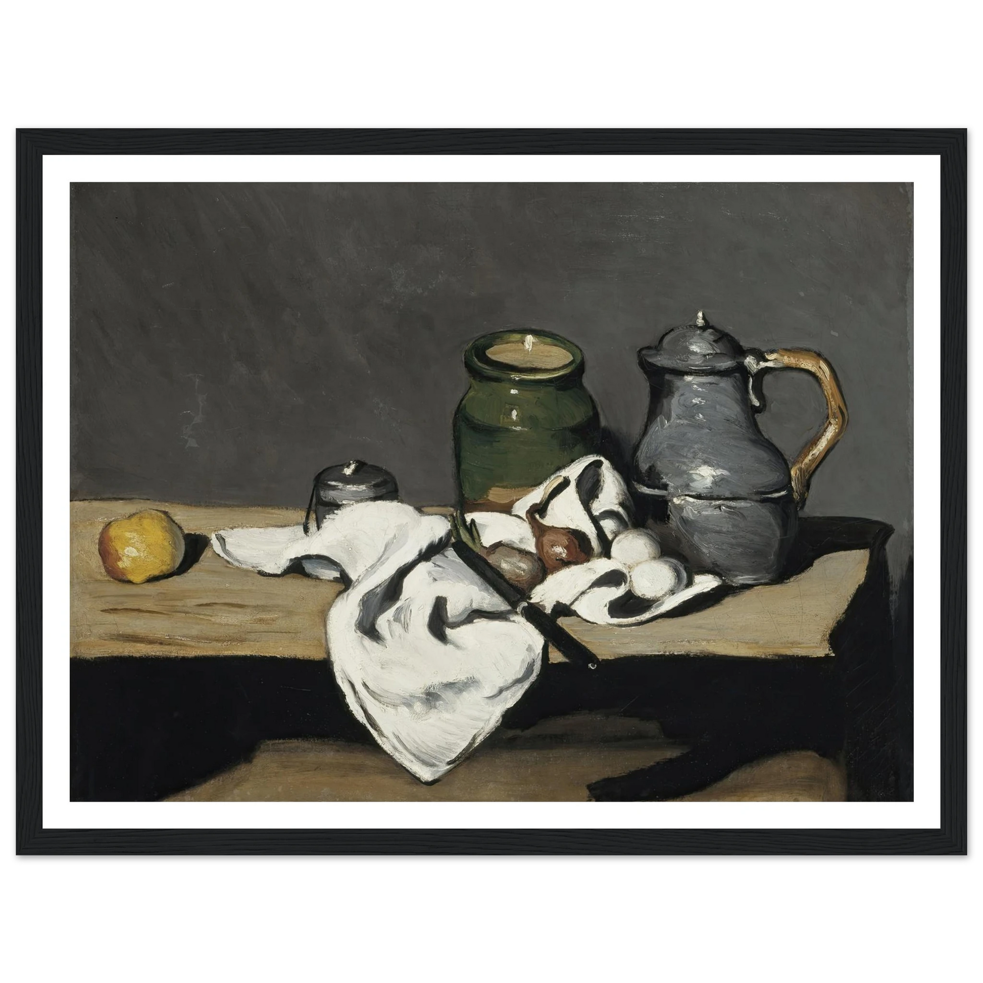 Still life with kettle (1867 - 1869) Art Print | Paul Cezanne - Framed Poster - 30x40 cm / 12x16″ - Black frame