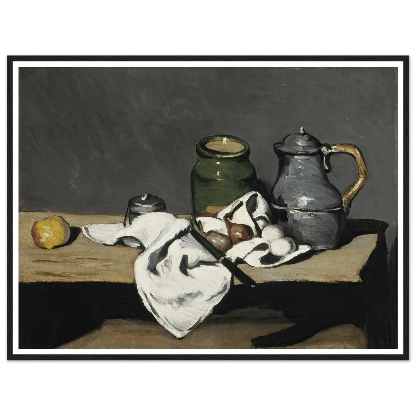 Still life with kettle (1867 - 1869) Art Print | Paul Cezanne - Framed Poster - 30x40 cm / 12x16″ - Black frame