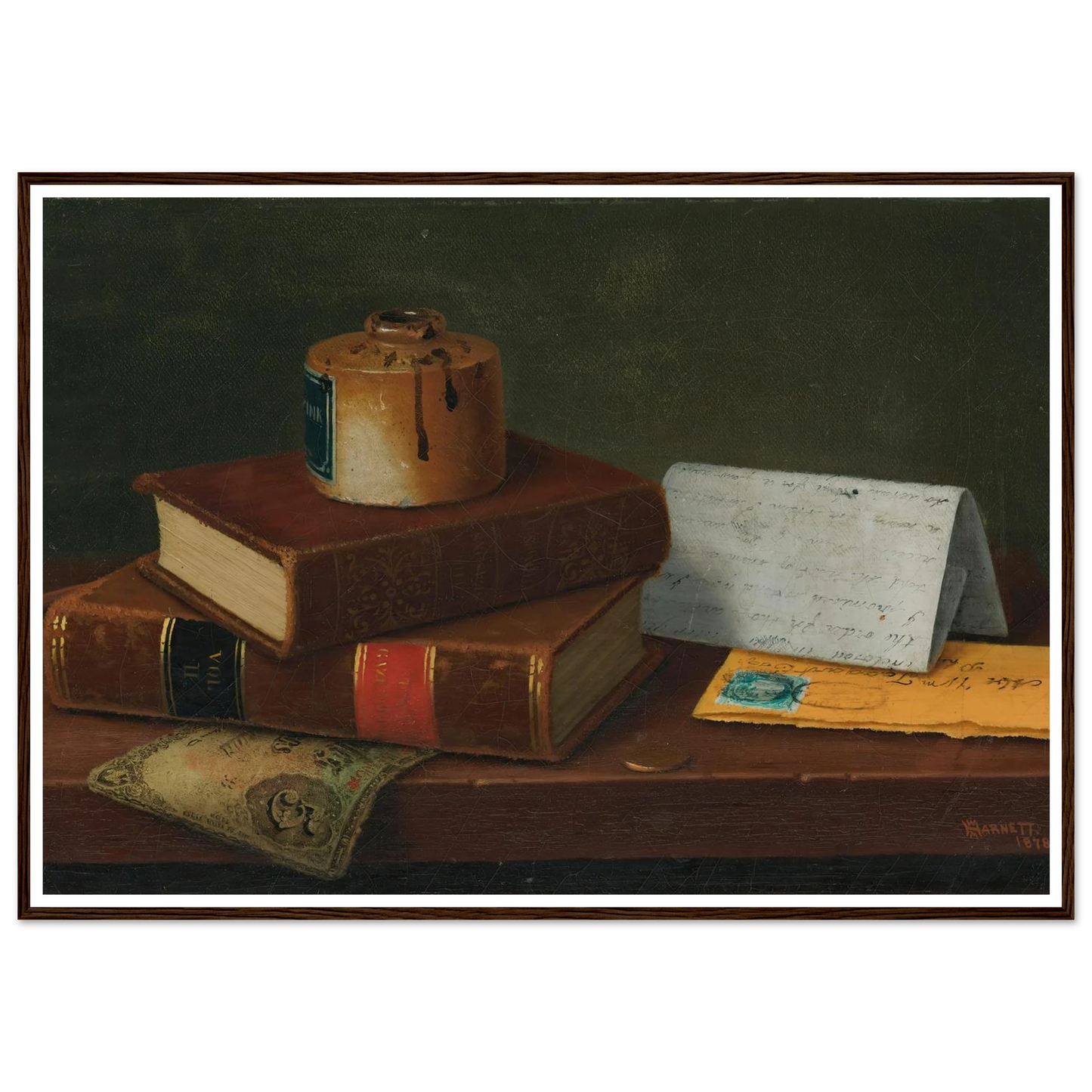Still Life With Letter To Mr. William Taggart, Esq. (1878) Art Print | William Michael Harnett - Framed Poster - 30x40 cm / 12x16″ - Black frame