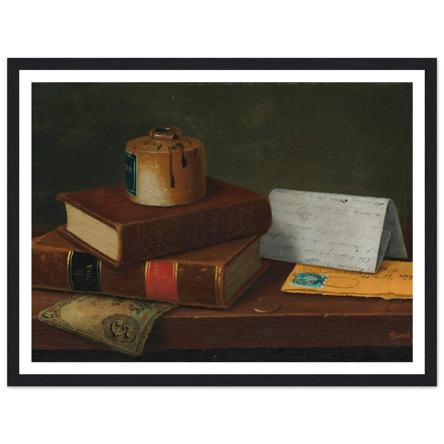 Still Life With Letter To Mr. William Taggart, Esq. (1878) Art Print | William Michael Harnett - Framed Poster - 30x40 cm / 12x16″ - Black frame
