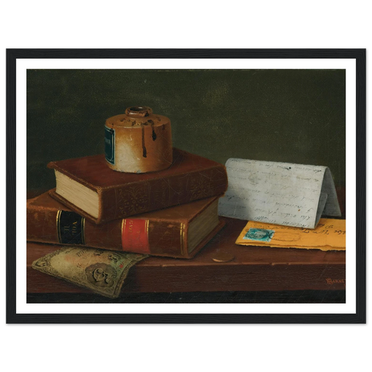 Still Life With Letter To Mr. William Taggart, Esq. (1878) Art Print | William Michael Harnett - Framed Poster - 30x40 cm / 12x16″ - Black frame