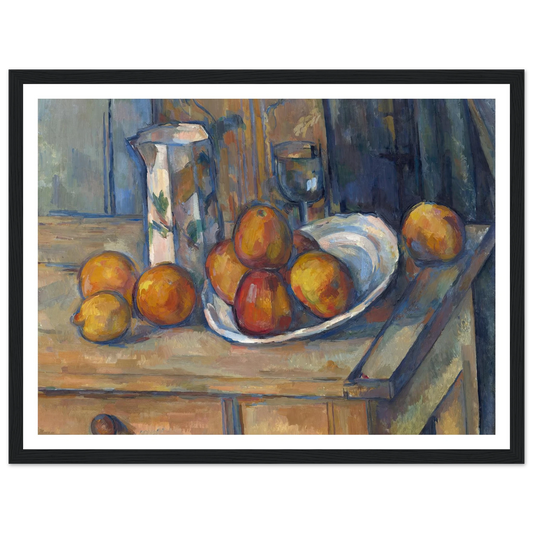 Still Life with Milk Jug and Fruit (c. 1900) Art Print | Paul Cezanne - Framed Poster - 30x40 cm / 12x16″ - Black frame