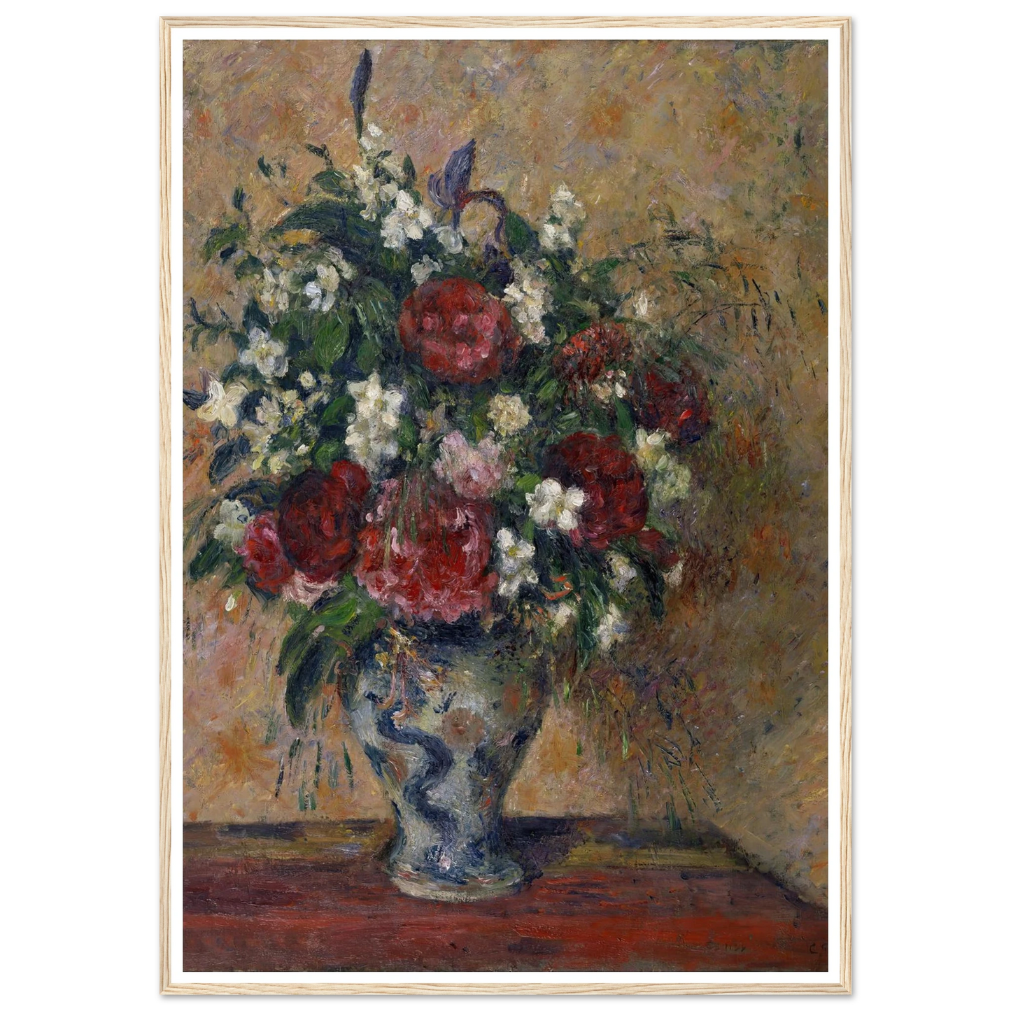 Still life with peonies and mock orange (1878) Art Print | Camille Pissarro - Framed Poster - 30x40 cm / 12x16″ - Black frame
