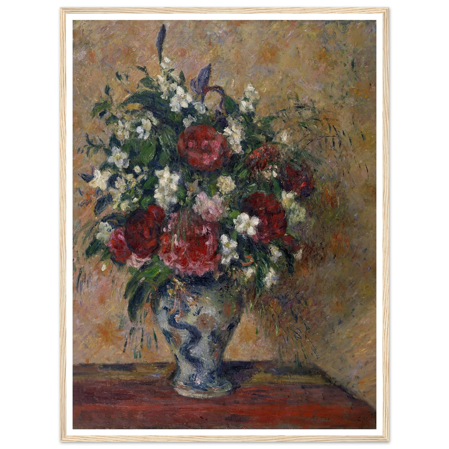 Still life with peonies and mock orange (1878) Art Print | Camille Pissarro - Framed Poster - 30x40 cm / 12x16″ - Black frame