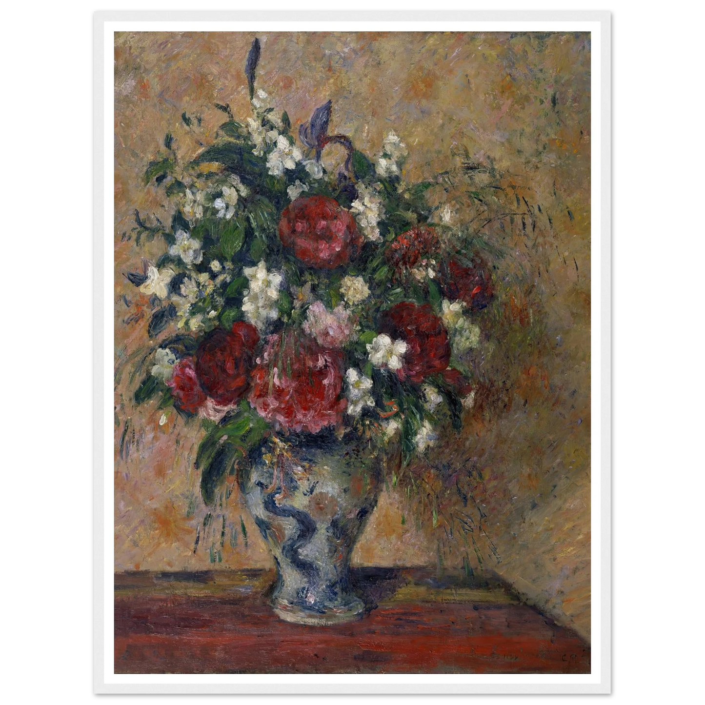 Still life with peonies and mock orange (1878) Art Print | Camille Pissarro - Framed Poster - 30x40 cm / 12x16″ - Black frame