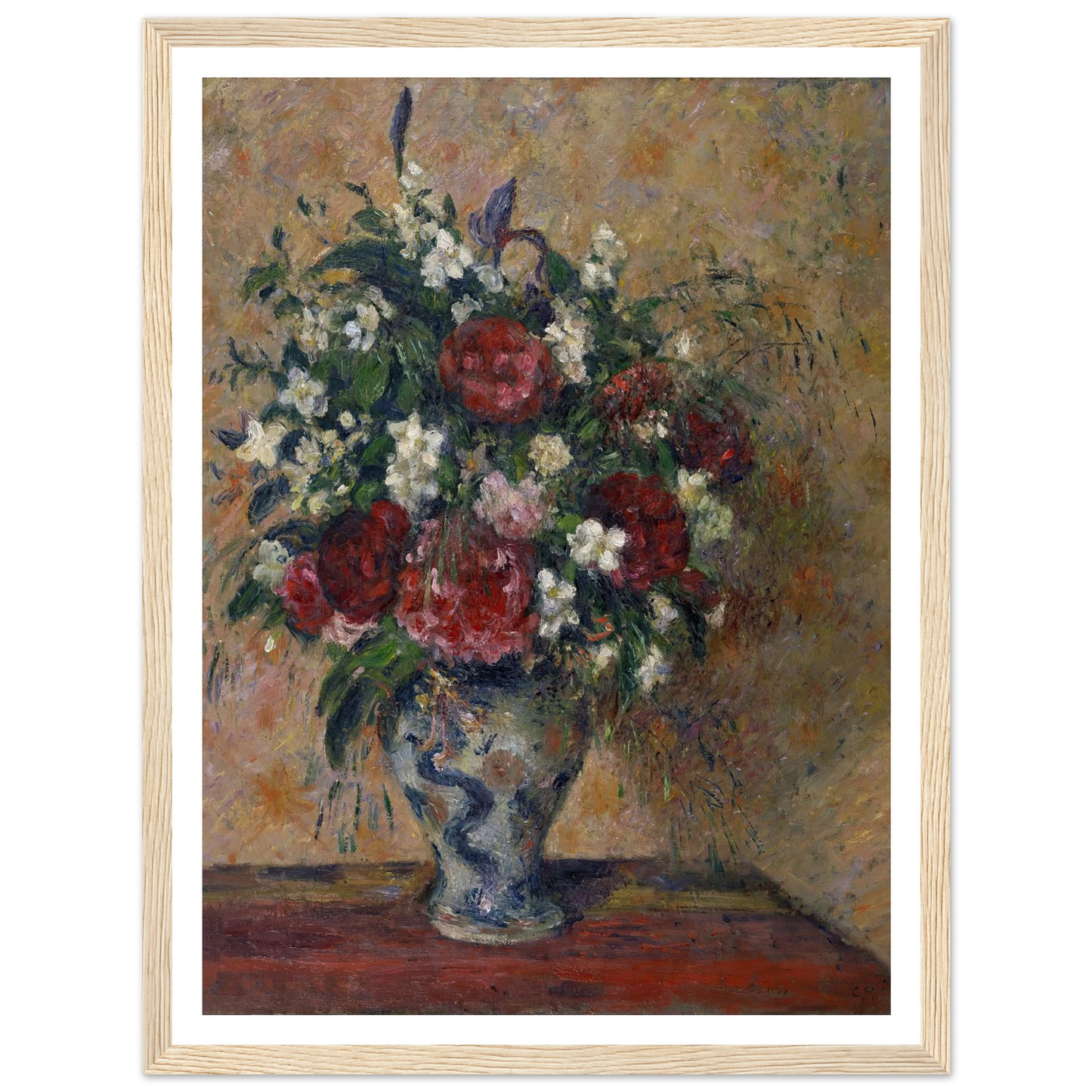 Still life with peonies and mock orange (1878) Art Print | Camille Pissarro - Framed Poster - 30x40 cm / 12x16″ - Black frame