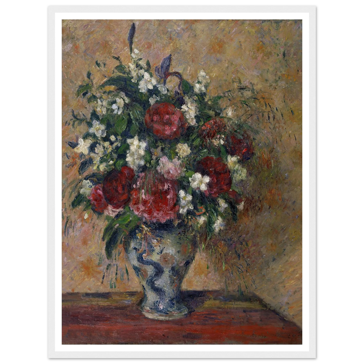 Still life with peonies and mock orange (1878) Art Print | Camille Pissarro - Framed Poster - 30x40 cm / 12x16″ - Black frame