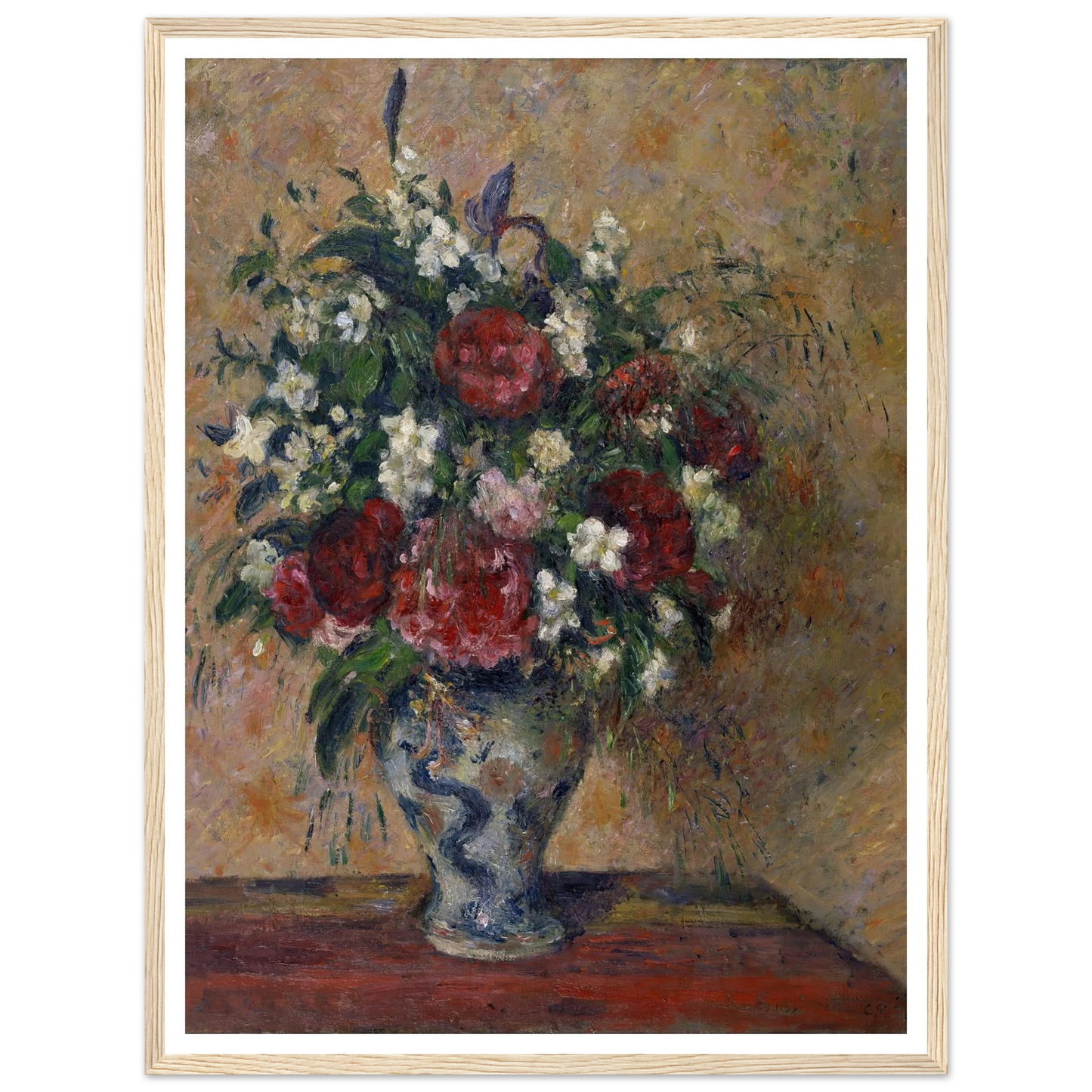 Still life with peonies and mock orange (1878) Art Print | Camille Pissarro - Framed Poster - 30x40 cm / 12x16″ - Black frame