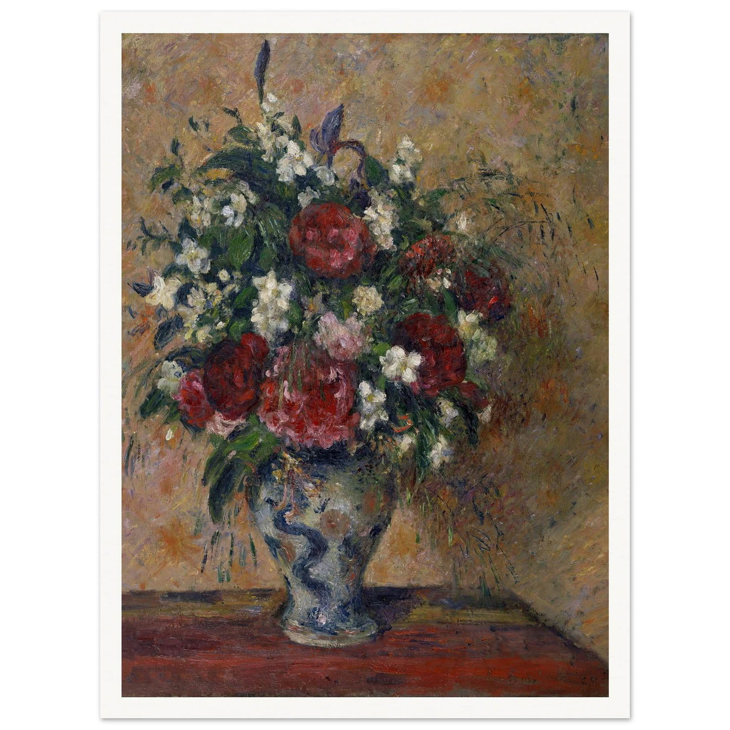 Still life with peonies and mock orange (1878) Art Print | Camille Pissarro - Framed Poster - 30x40 cm / 12x16″ - Black frame
