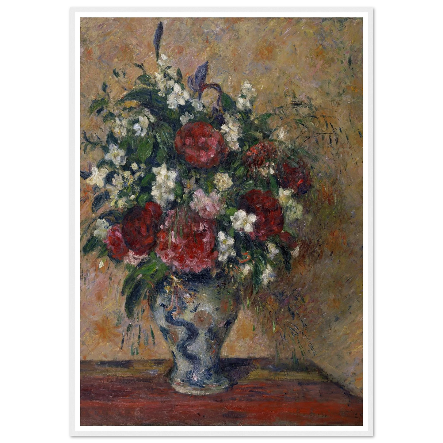 Still life with peonies and mock orange (1878) Art Print | Camille Pissarro - Framed Poster - 30x40 cm / 12x16″ - Black frame