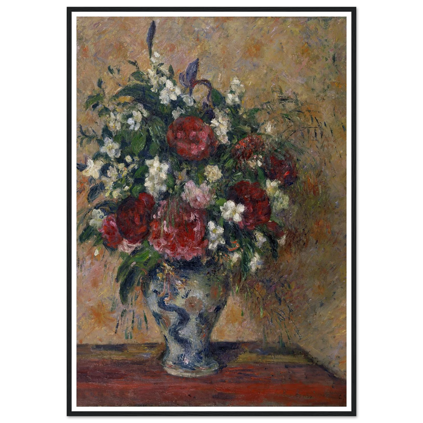 Still life with peonies and mock orange (1878) Art Print | Camille Pissarro - Framed Poster - 30x40 cm / 12x16″ - Black frame