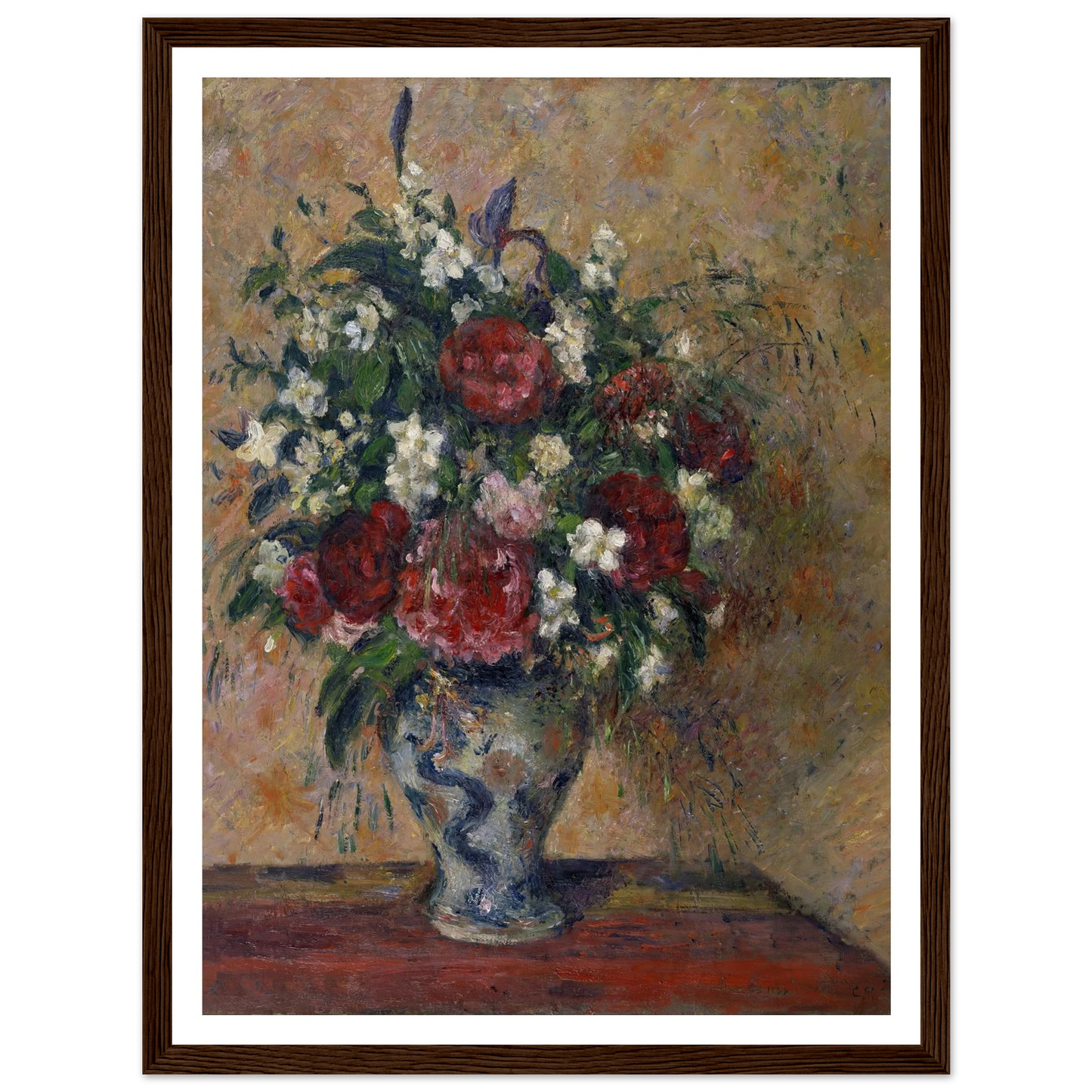 Still life with peonies and mock orange (1878) Art Print | Camille Pissarro - Framed Poster - 30x40 cm / 12x16″ - Black frame