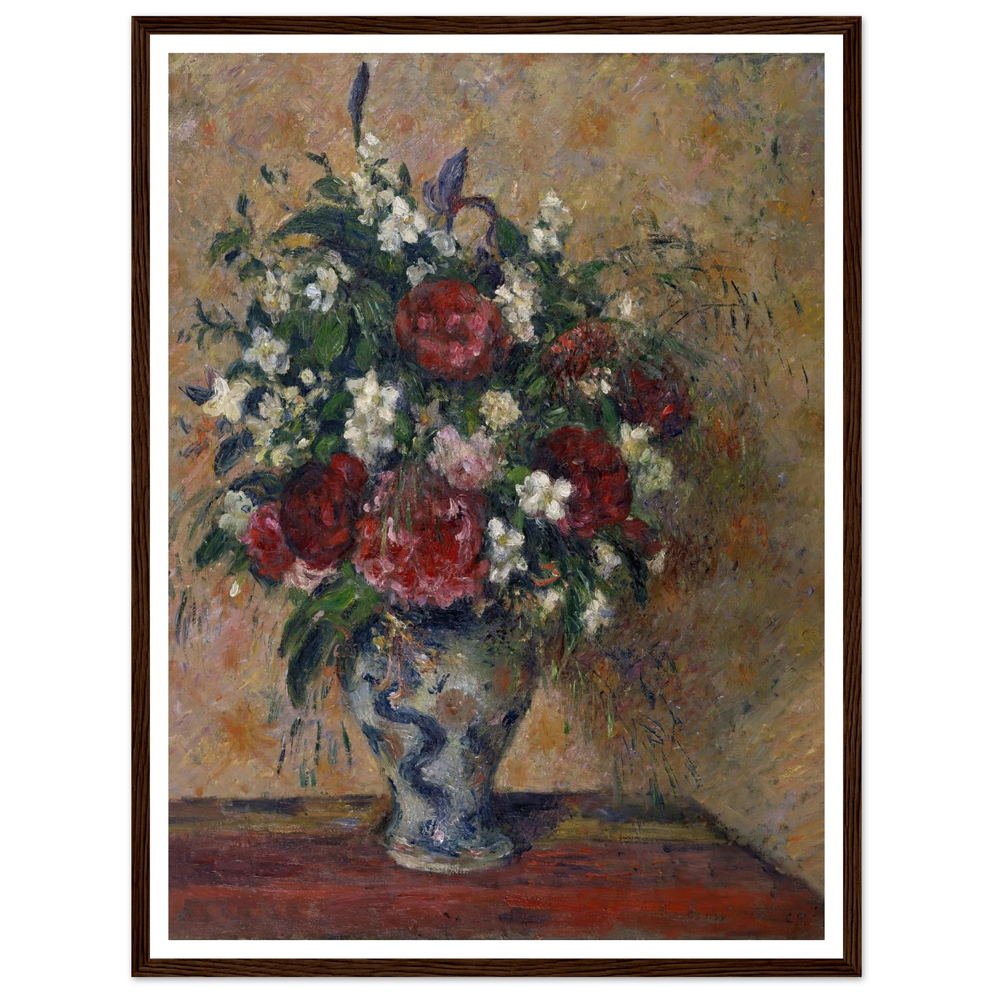 Still life with peonies and mock orange (1878) Art Print | Camille Pissarro - Framed Poster - 30x40 cm / 12x16″ - Black frame