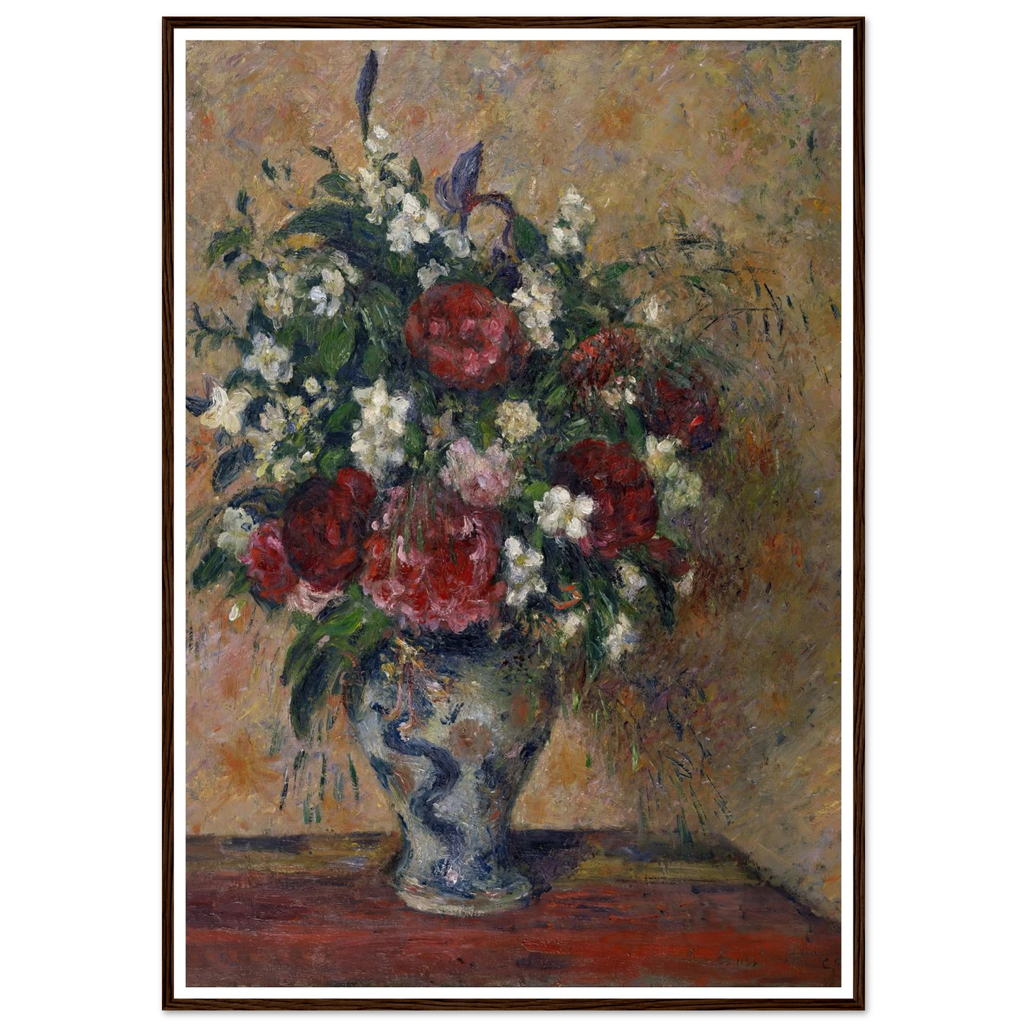 Still life with peonies and mock orange (1878) Art Print | Camille Pissarro - Framed Poster - 30x40 cm / 12x16″ - Black frame