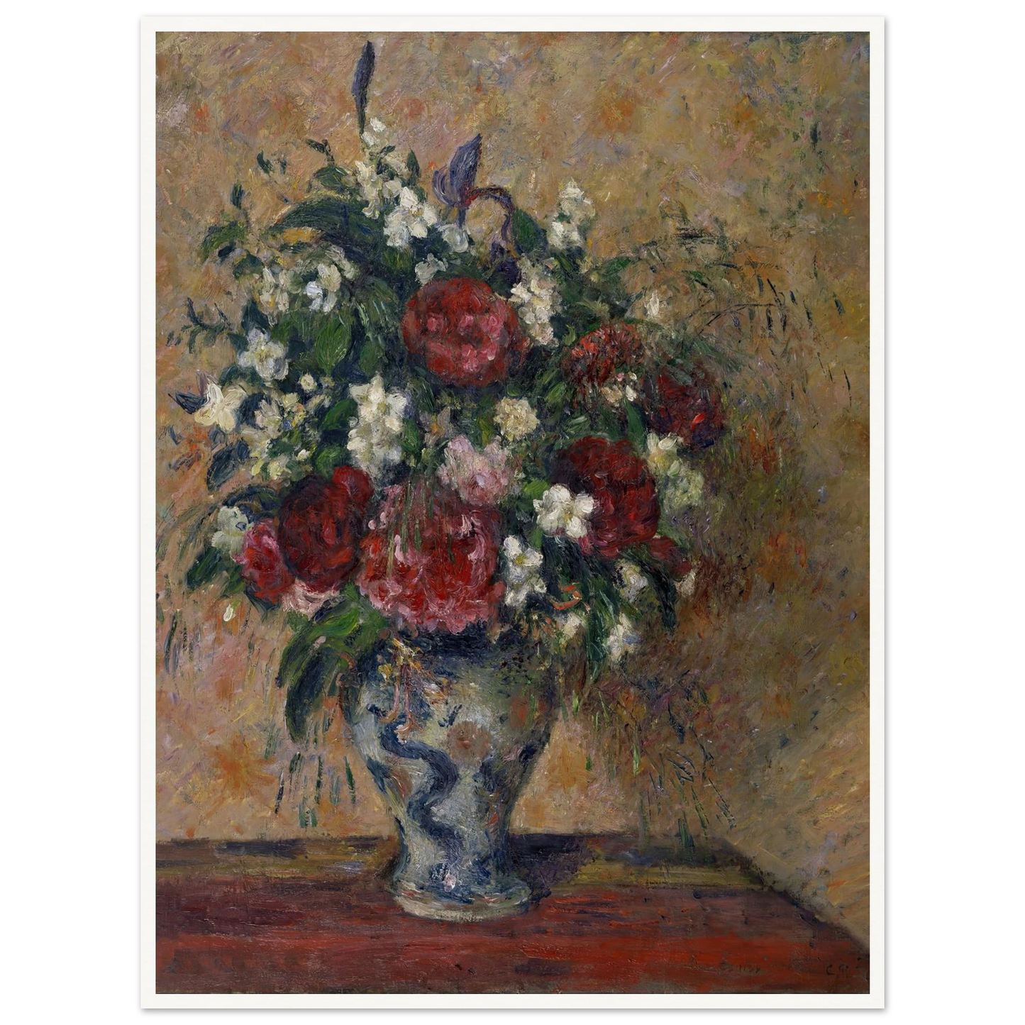 Still life with peonies and mock orange (1878) Art Print | Camille Pissarro - Framed Poster - 30x40 cm / 12x16″ - Black frame