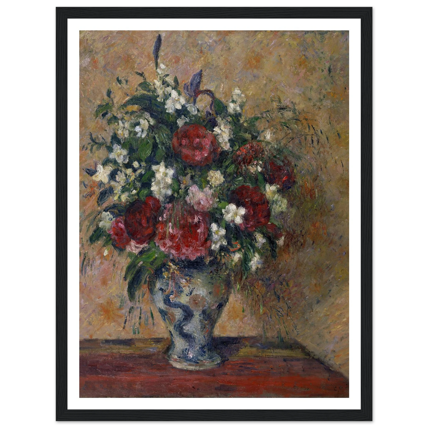 Still life with peonies and mock orange (1878) Art Print | Camille Pissarro - Framed Poster - 30x40 cm / 12x16″ - Black frame