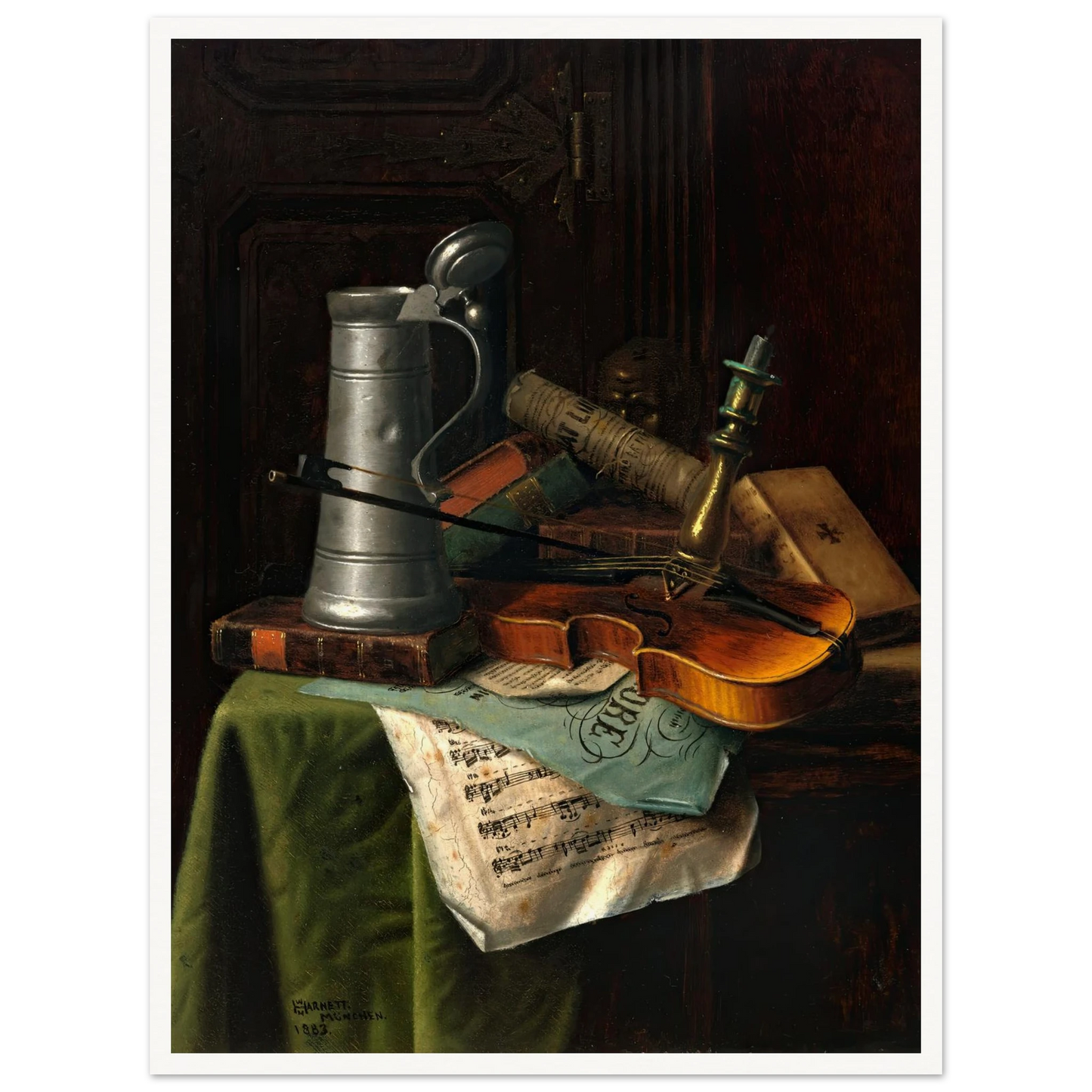 Still Life with Violin (1883) Art Print | William Michael Harnett - Framed Poster - 30x40 cm / 12x16″ - Black frame
