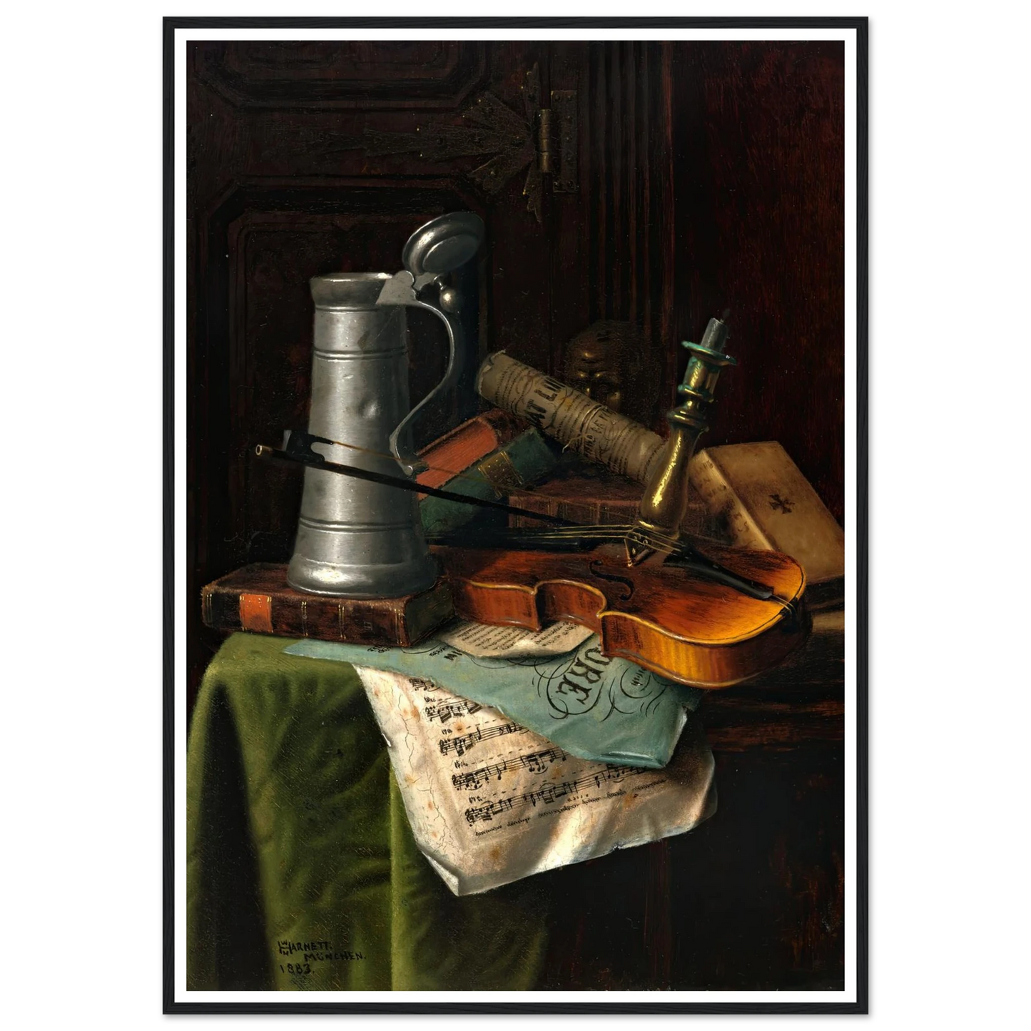 Still Life with Violin (1883) Art Print | William Michael Harnett - Framed Poster - 30x40 cm / 12x16″ - Black frame