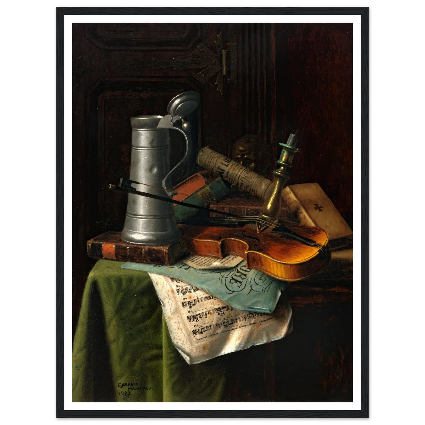 Still Life with Violin (1883) Art Print | William Michael Harnett - Framed Poster - 30x40 cm / 12x16″ - Black frame