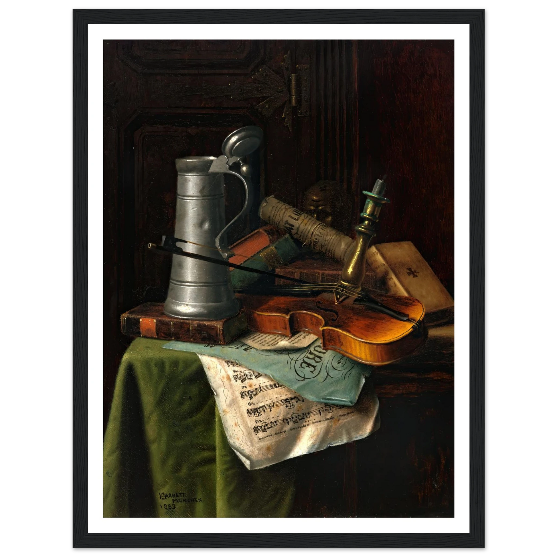 Still Life with Violin (1883) Art Print | William Michael Harnett - Framed Poster - 30x40 cm / 12x16″ - Black frame
